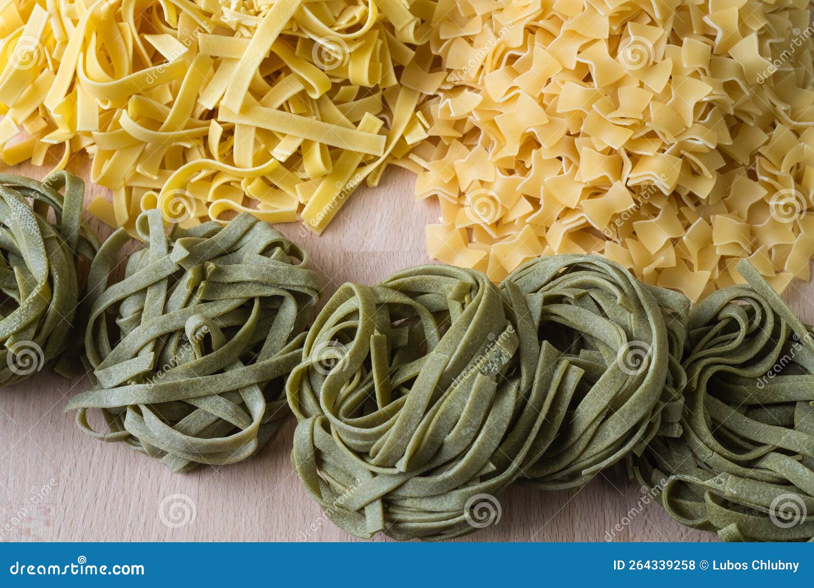 Layout of Italian Raw Pasta, Different Types and Shapes of Pasta Stock