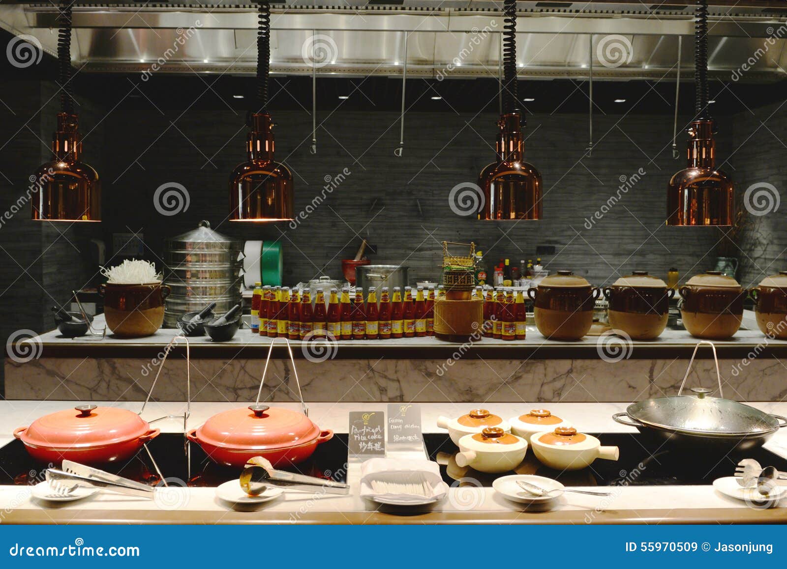 Layout of the kitchen stock image. Image of green, utensil 55970509