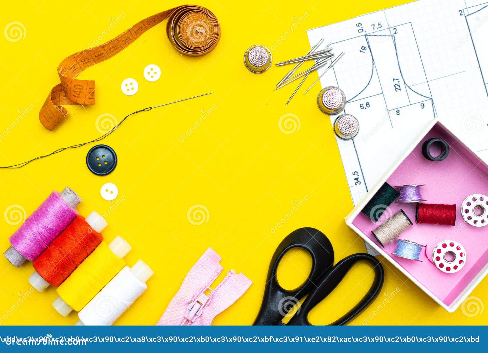 Layout Sewing. Needlework, Craft, Sewing and Tailoring Concept Box