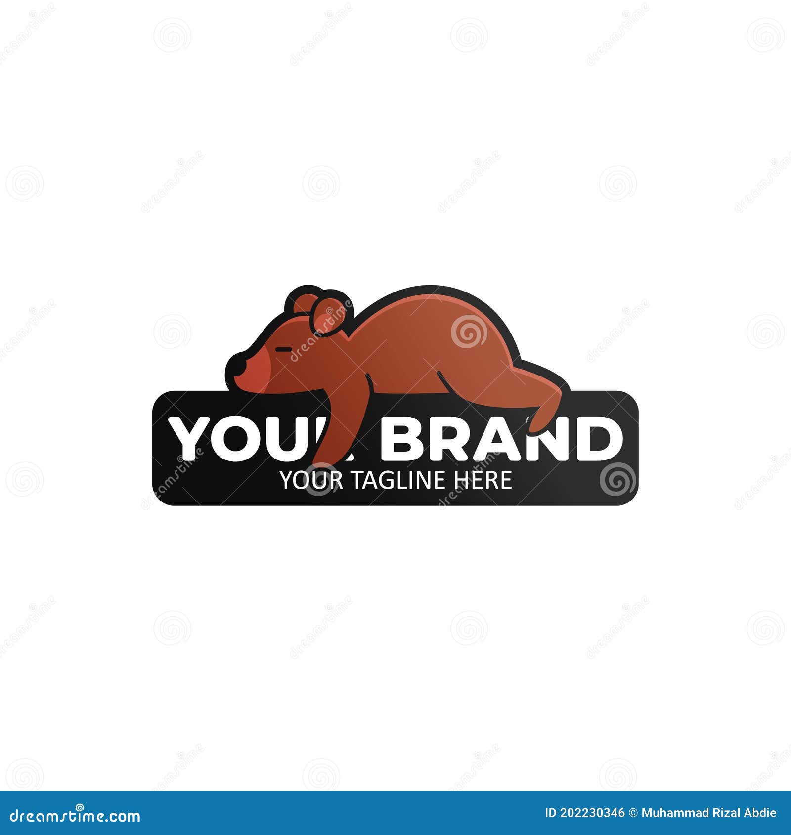 Lazy Bear Logo Icon Badge. Bear Sleeping on a Stone Illustration Stock