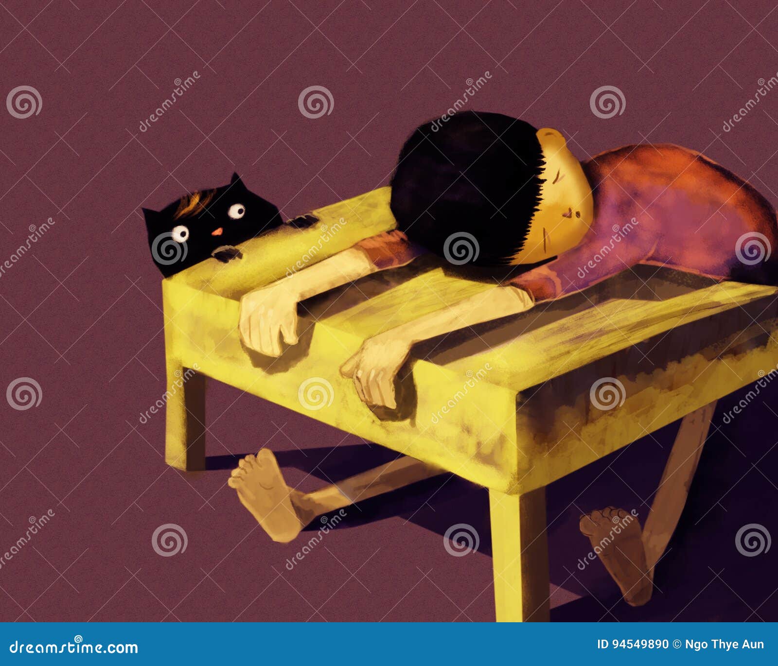 Lazy Boy Sleeping On Desk Stock Photo Image Of Cartoon 94549890