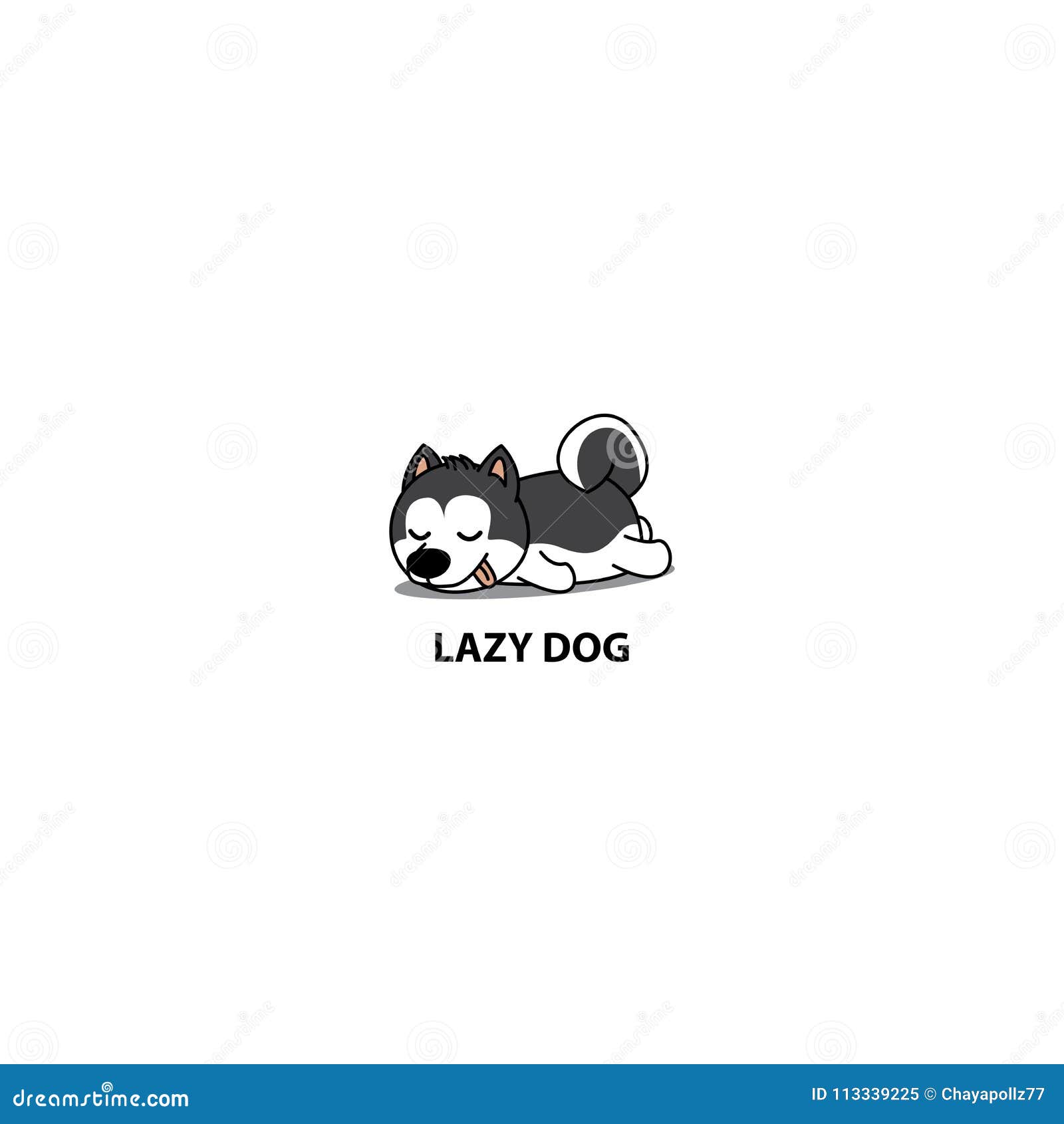 lazy dog, cute siberian husky puppy sleeping icon,  