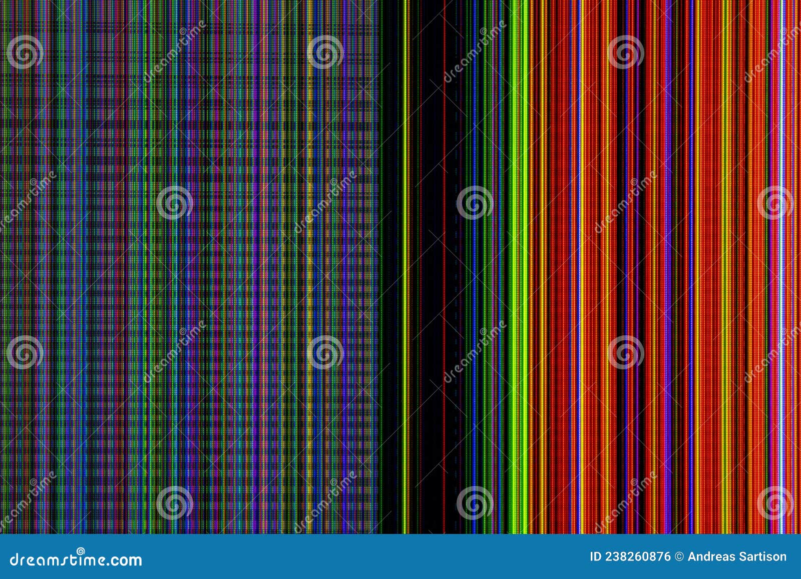 LCD Television with Broken Screen and Colorful Stripes Stock Photo