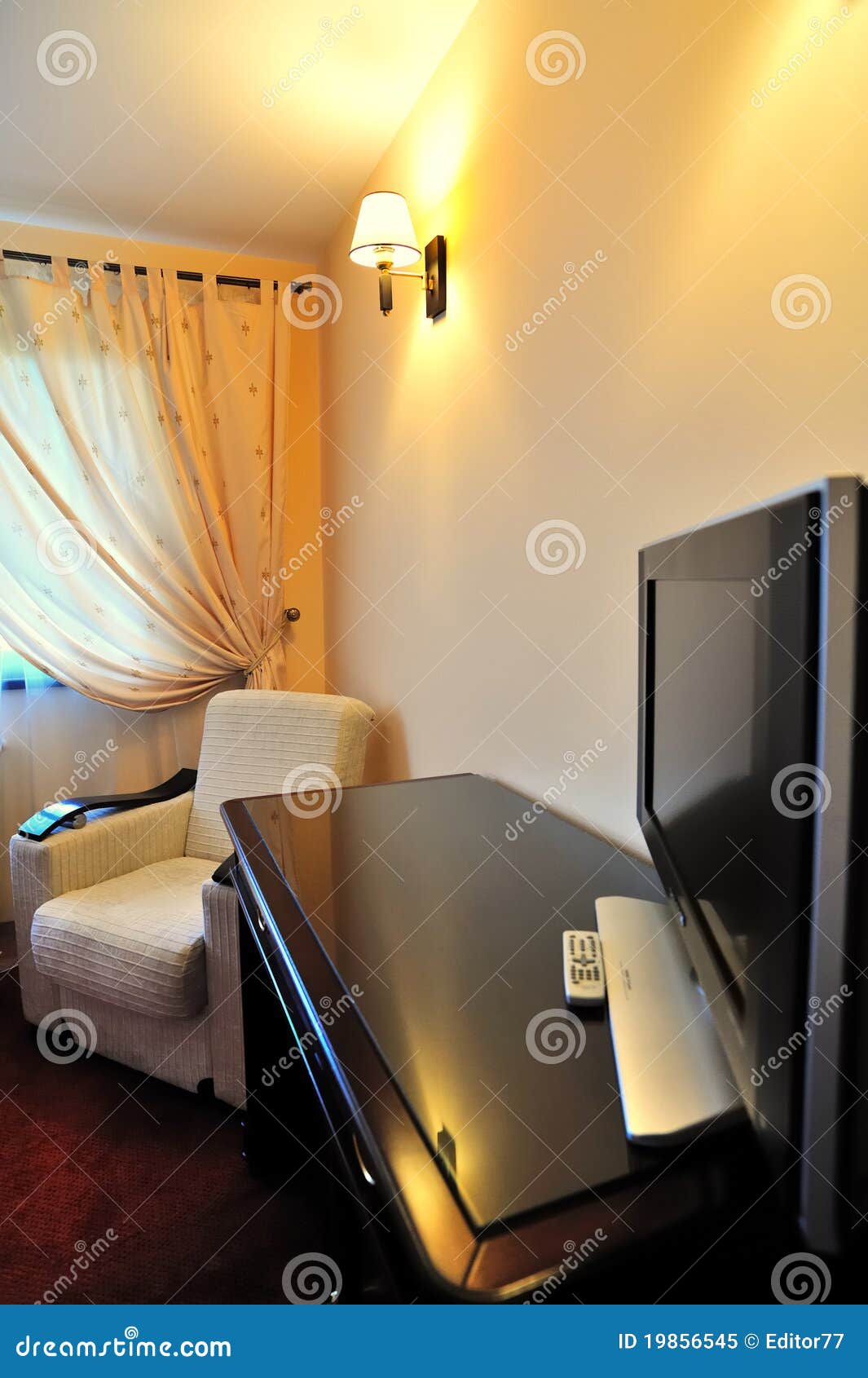 LCD TV inside bedroom stock image. Image of resort, television 19856545