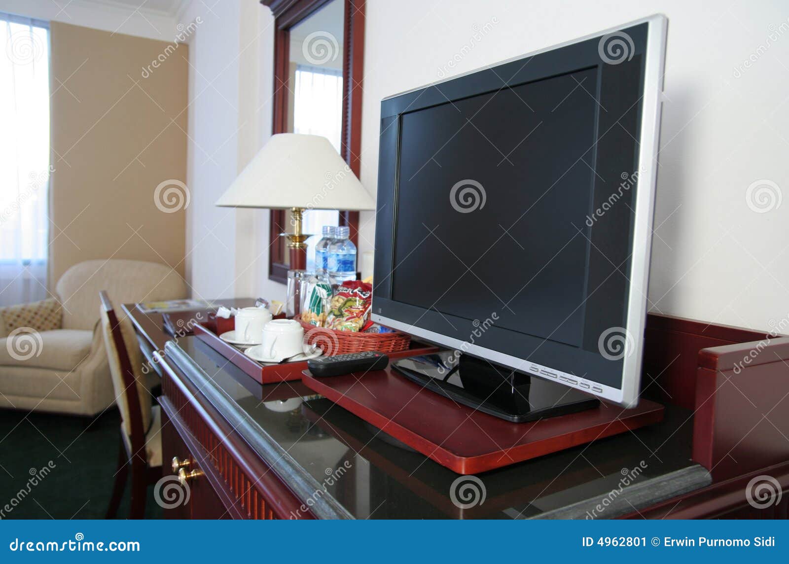 LCD tv in the hotel room stock image. Image of comfort 4962801