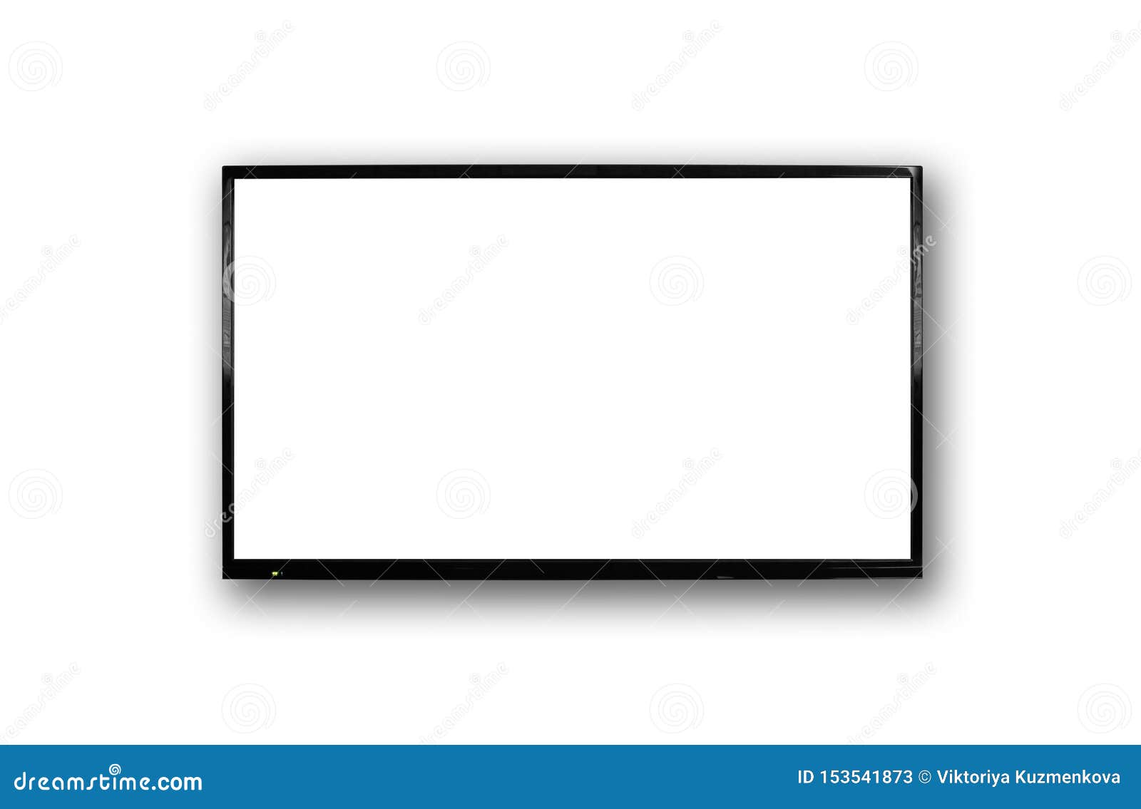 lcd tv with thin black frame hanging on white wall. blank white screen.  on white background