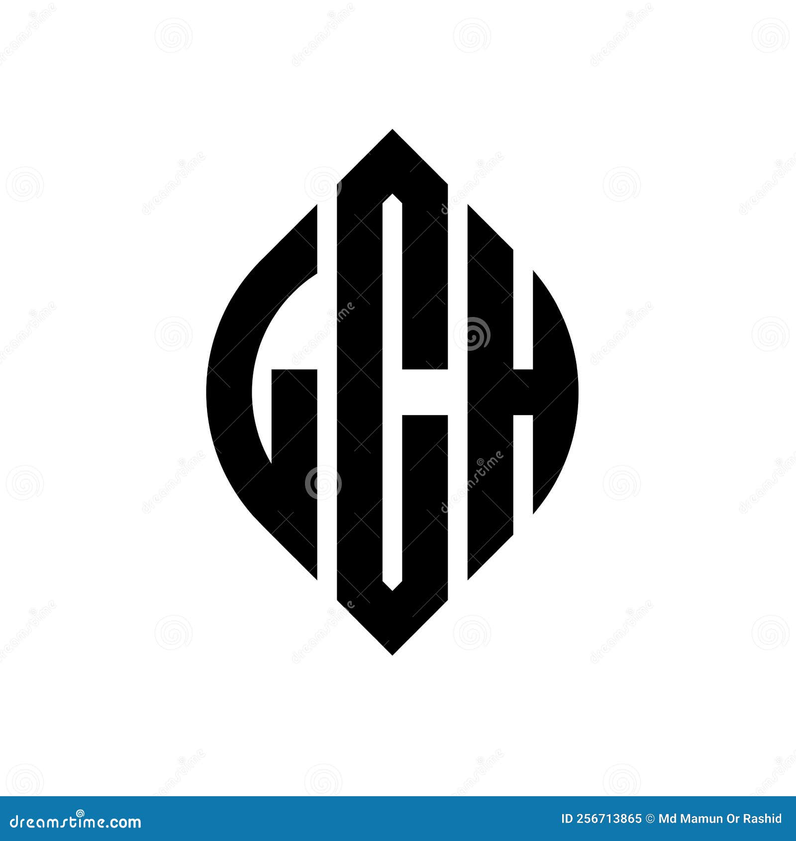 lch circle letter logo  with circle and ellipse . lch ellipse letters with typographic style. the three initials form a