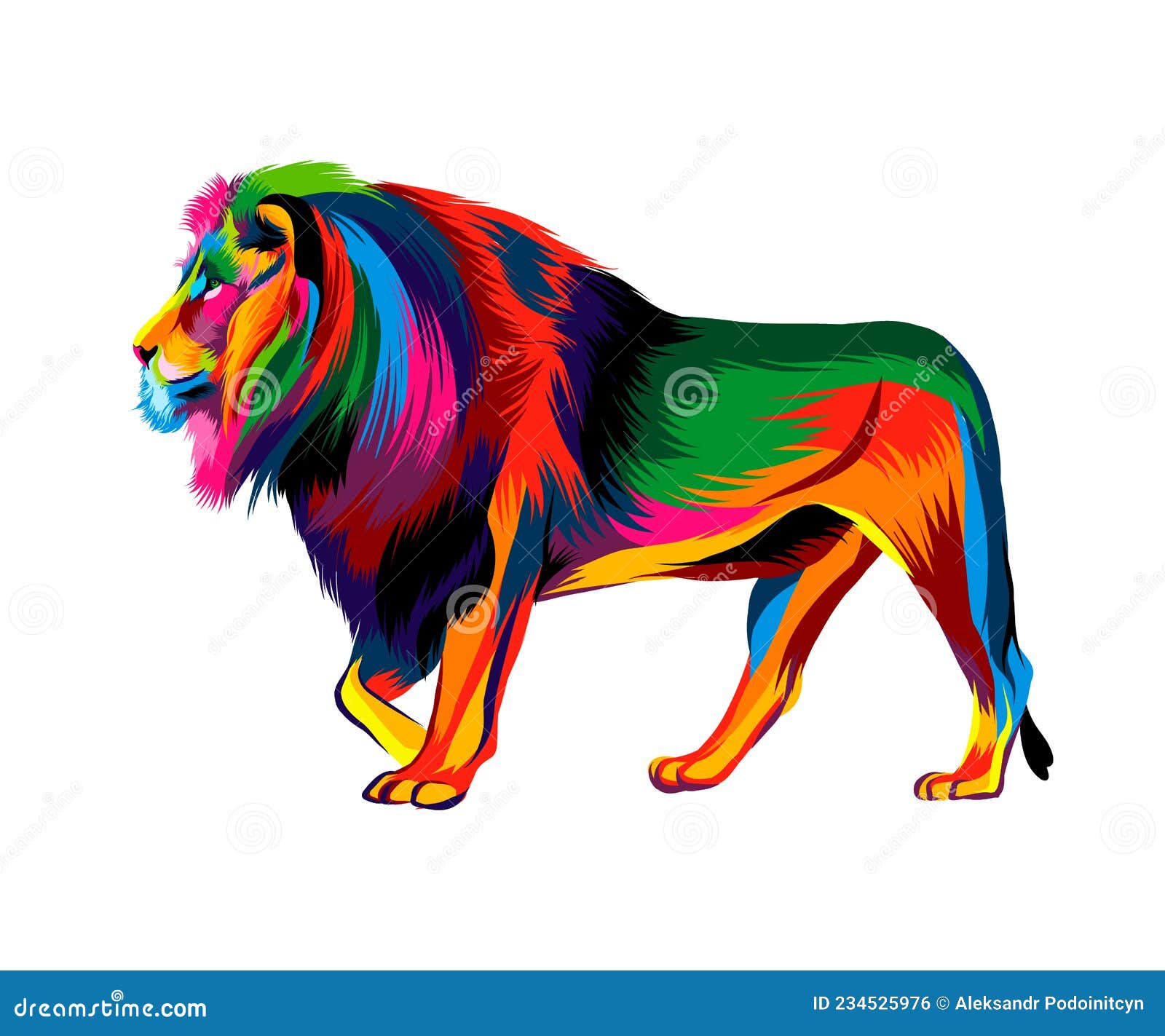 León De Pinturas Multicolores. Salpicadura Del Dibujo De Color Agua  Realista Ilustración del Vector - Ilustración de despredador, icono:  234525976