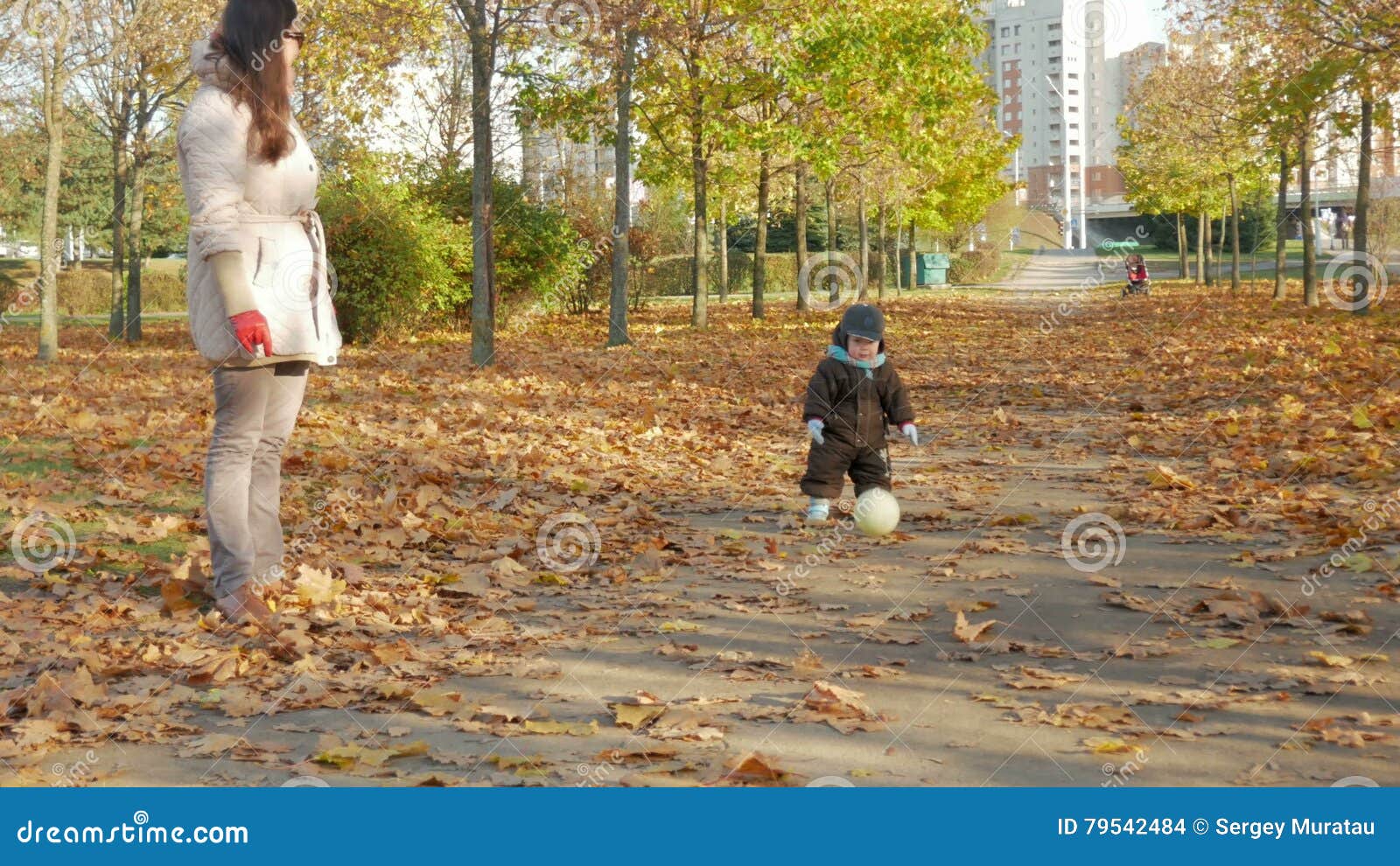 Le Beau Bebe Joue En Parc D Automne Avec Sa Mere Sur Les Feuilles Tombees Jeux D Enfant Avec Du Ballon De Football Blanc Banque De Videos Video Du Stationnement Adulte