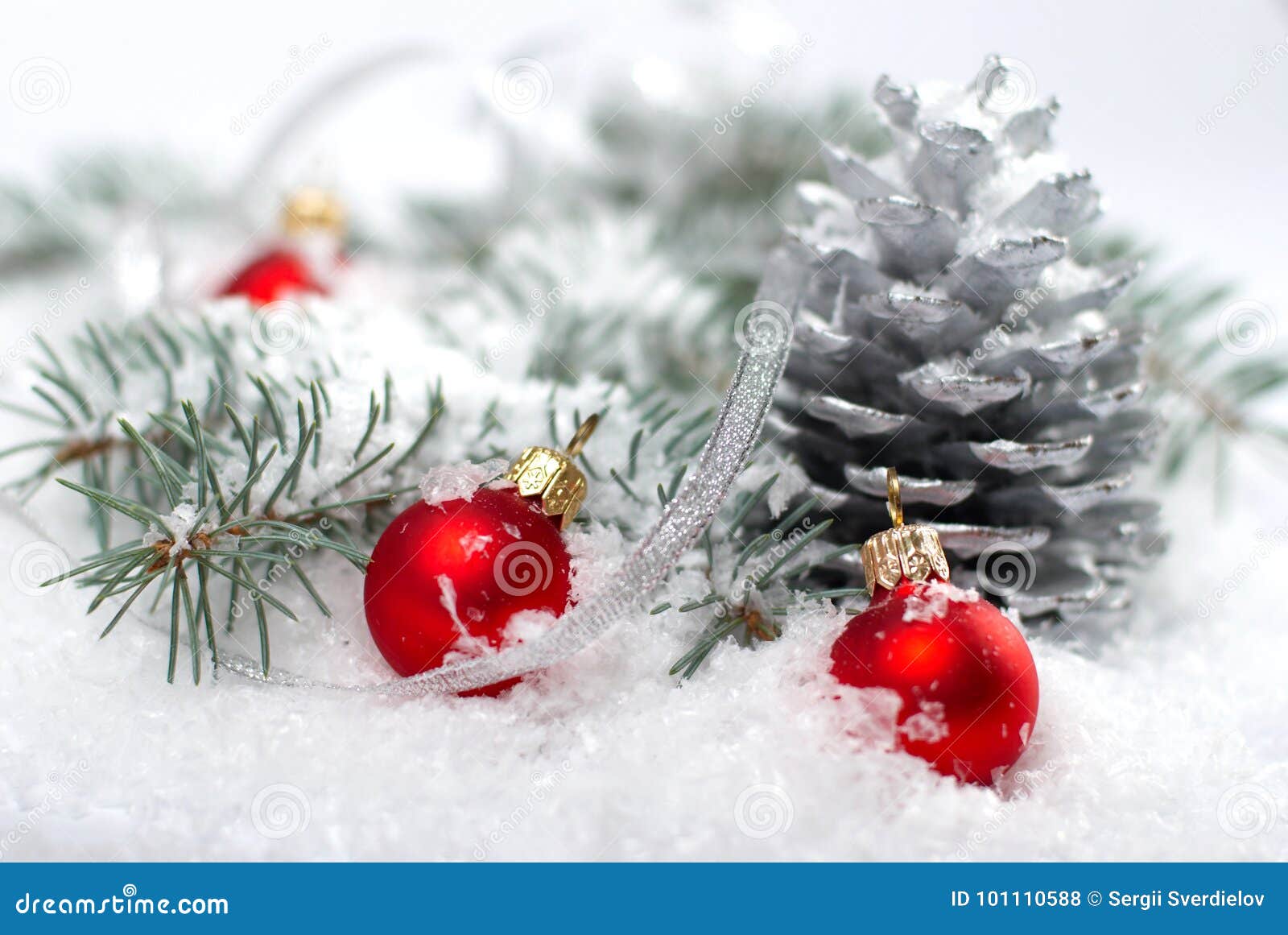 Albero Di Natale Con Pigne E Neve.Le Belle Palle Rosse Di Natale Con Abete Si Ramificano Pigna E Neve Su Fondo Bianco Fotografia Stock Immagine Di Natale Abete 101110588