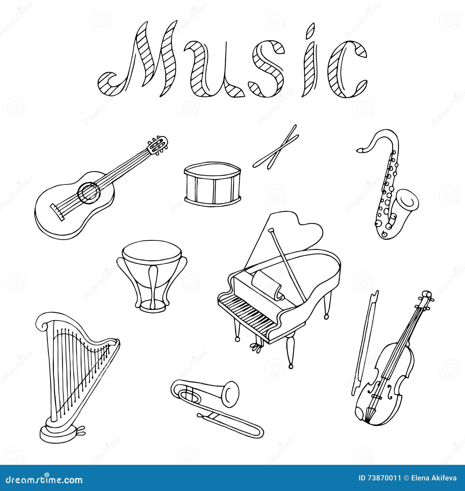 Dessins Instruments De Musique à Imprimer Le Blanc Réglé De Noir De L'industrie Graphique D'instrument De Musique