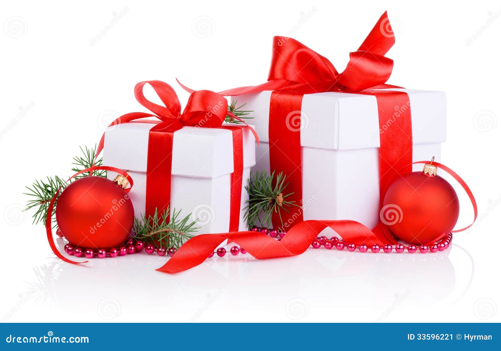 Le Cadeau De Noël Deux Avec La Boule Rouge Branche Darbre
