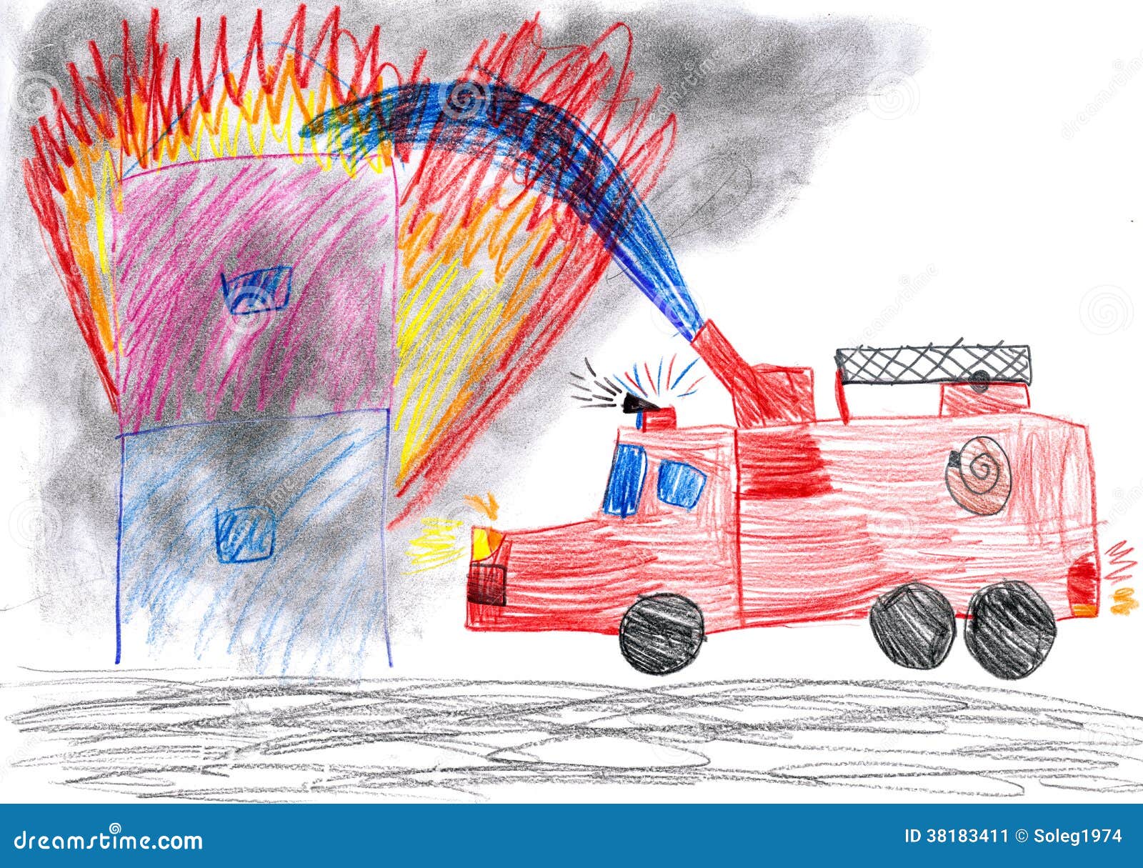 Детские рисунки пожарных машин и Пожарников