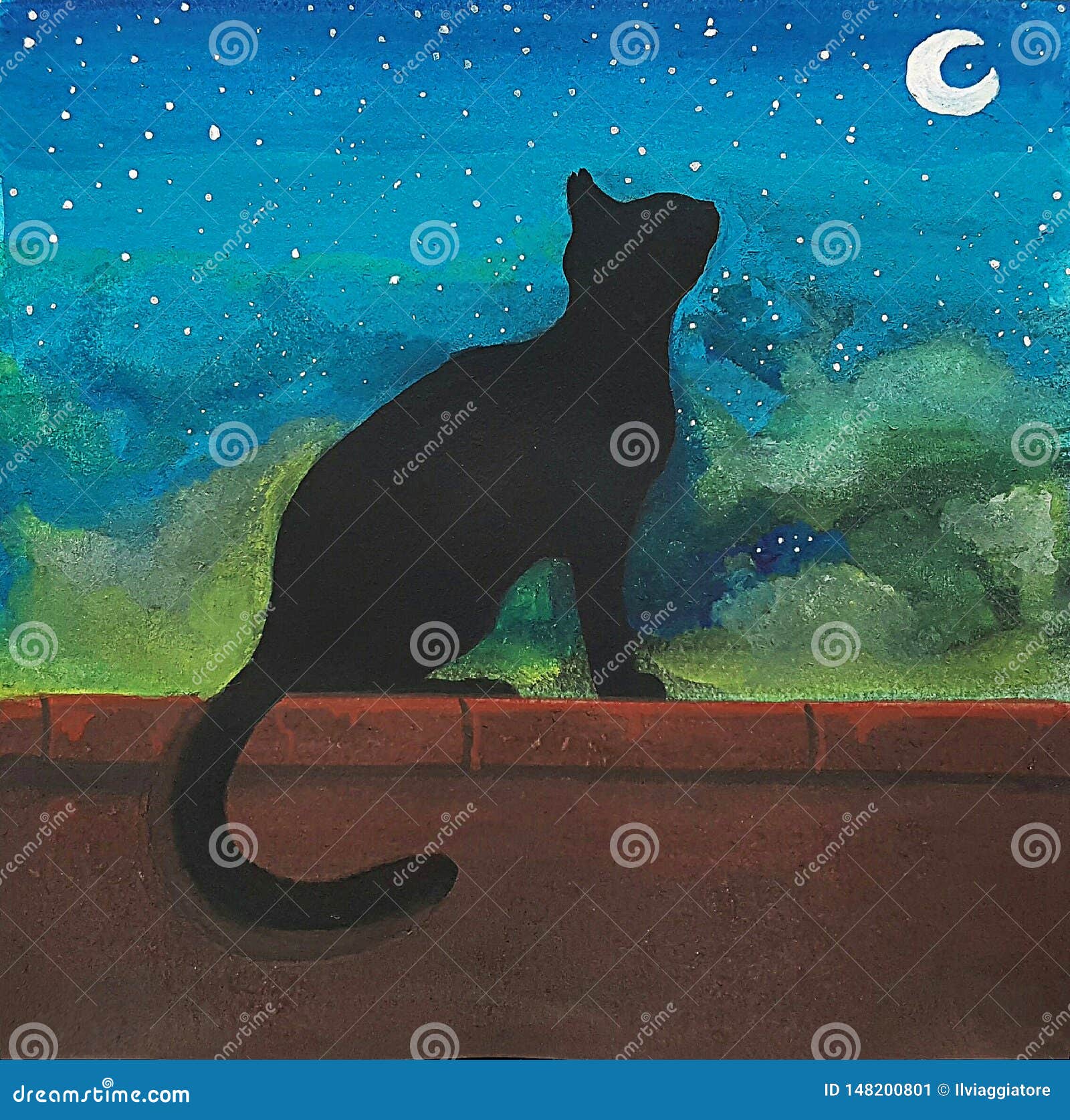 Le Chat Regarde La Lune Illustration Stock Illustration Du Retrait