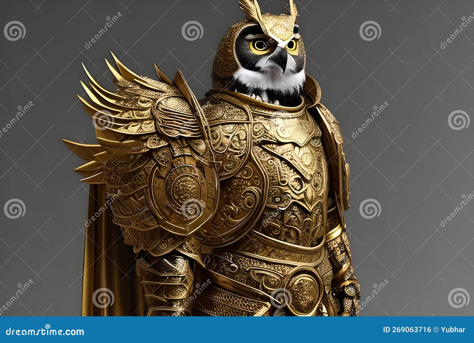 Le Chevalier Aviaire : Une Chouette En Armure Dorée Avec Air Génératif  Photo stock - Image du numérique, yeux: 269063716