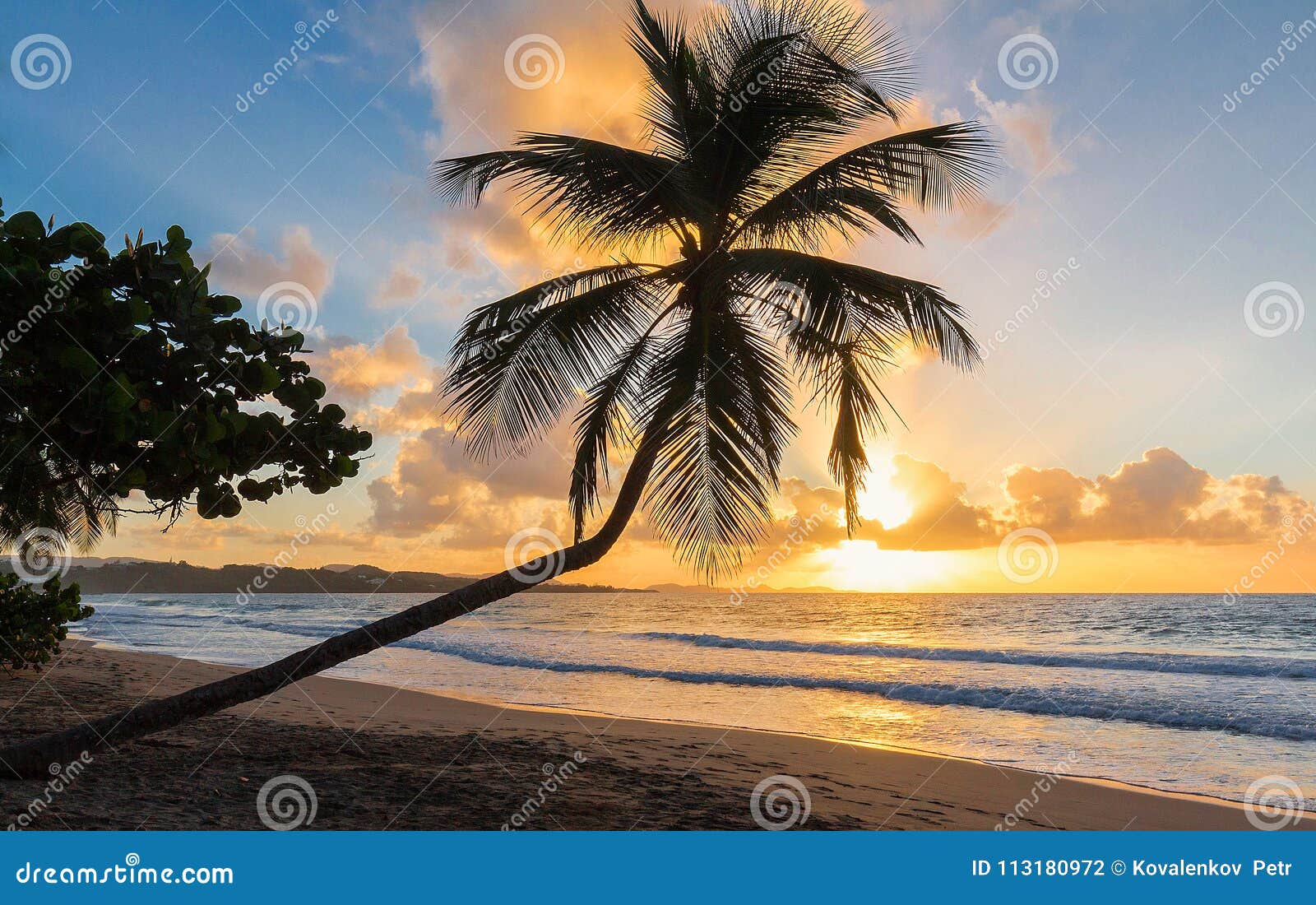 Le Coucher Du Soleil Sur Lîle De La Martinique Antilles