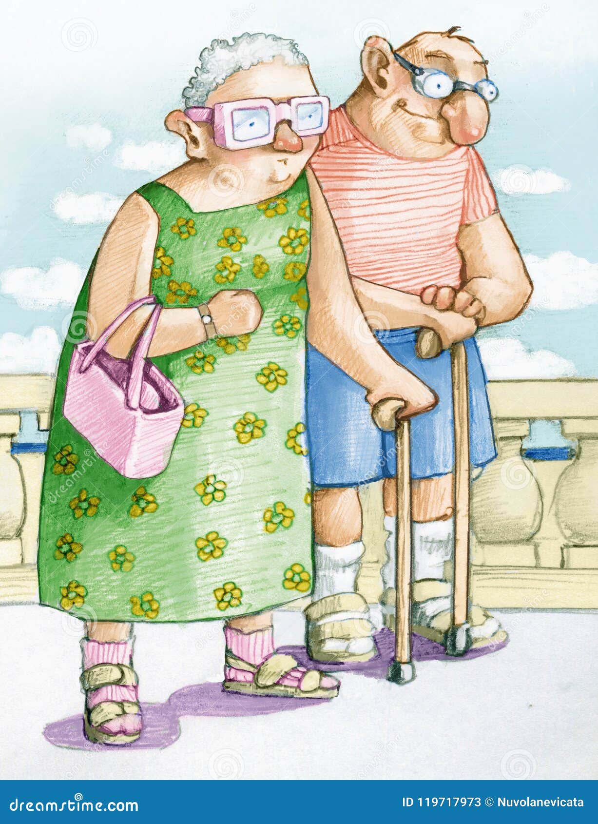 Le Couple Drôle Plus âgé Marche Dans La Côte Illustration