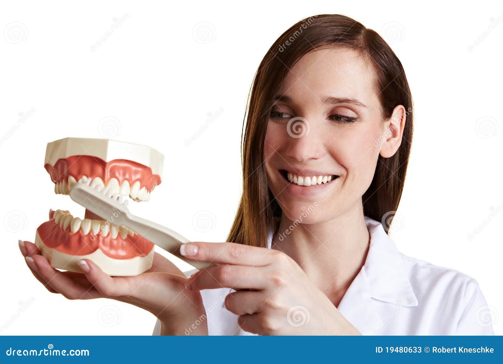 Le Dentiste Explique La Technique Pour Image stock Image du heureux
