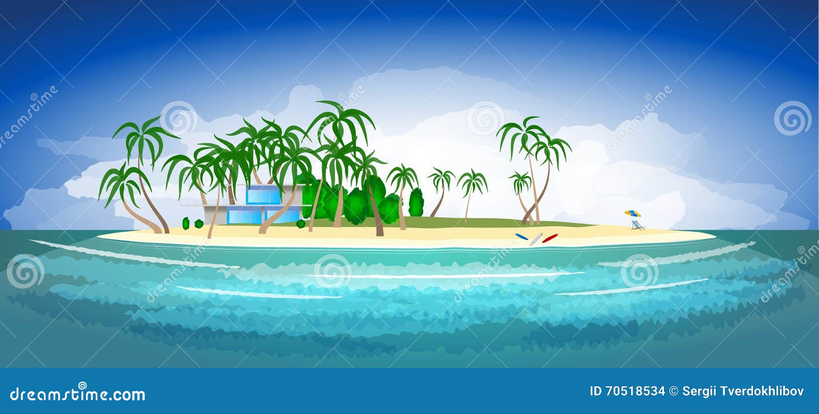 illustration stock le et station de vacances tropicales avec des palmiers image