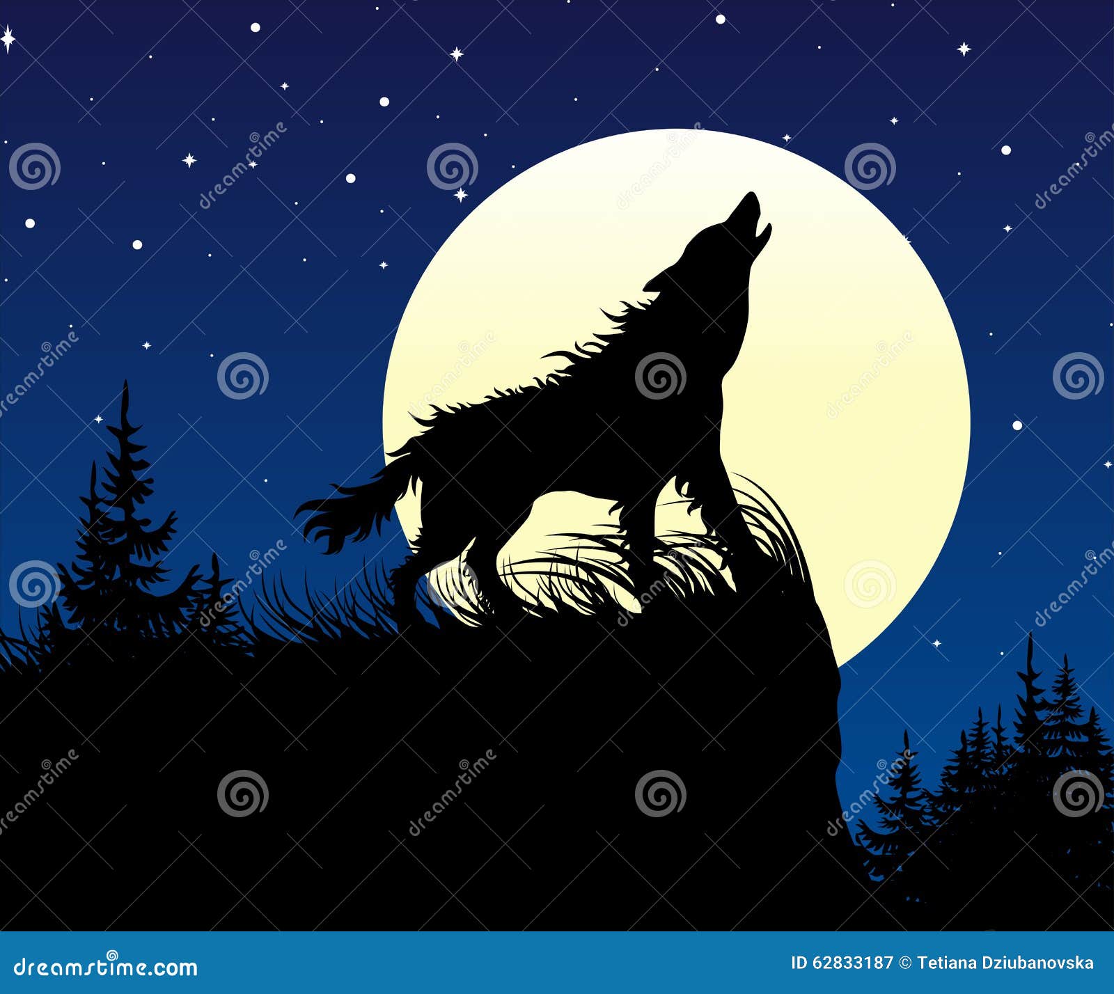 illustration stock le loup hurlant sur la pleine lune la nuit image