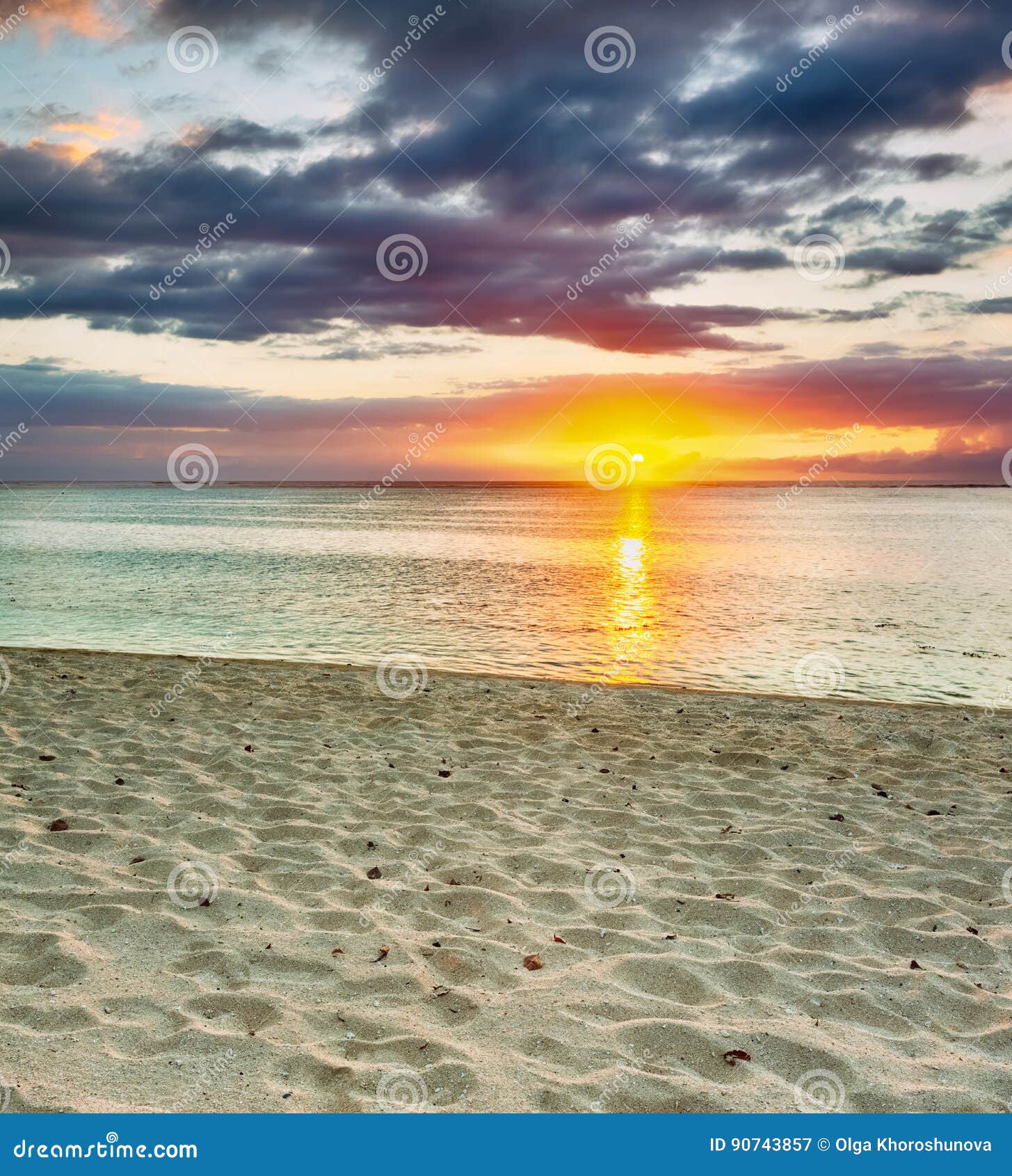 le morn beach at sunset.