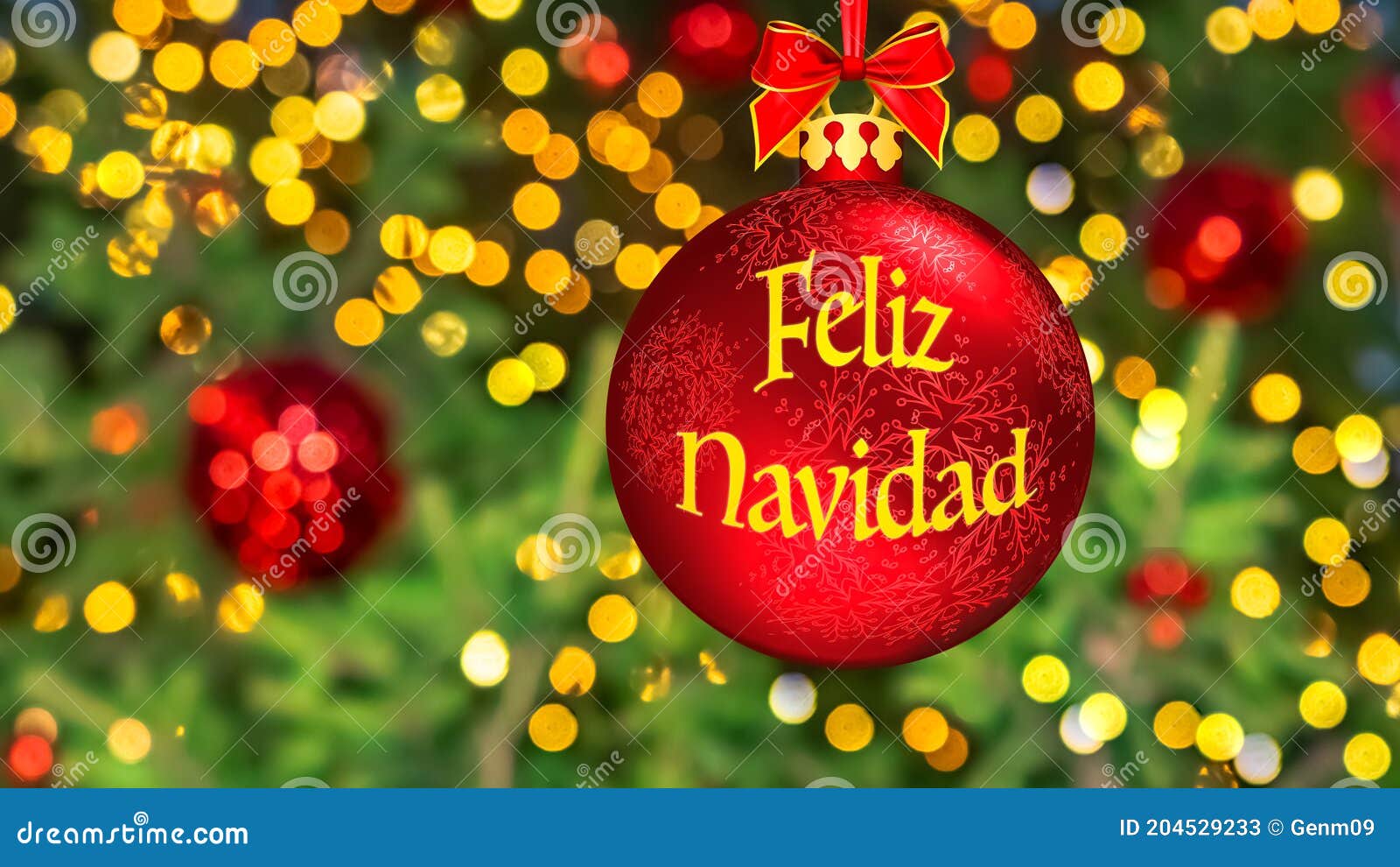 Le Navidad De Feliz Signifie Un Joyeux Noël En Espagnol. Fond Flou De Bel Arbre De Noël Image