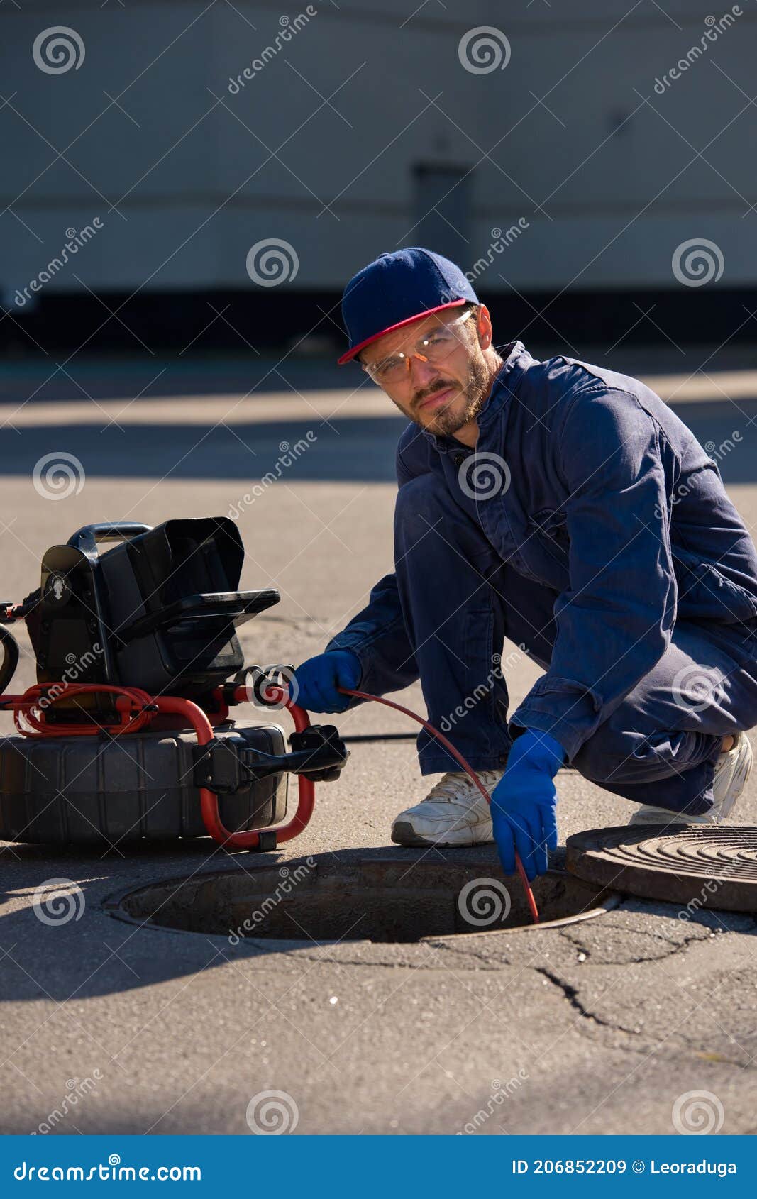 Le Plombier S'apprête à Régler Le Problème Dans Les égouts Avec La Caméra  Portative Pour L'inspection De Tuyaux Et D'autres Travau Image stock -  Image du occupation, masculin: 206852209