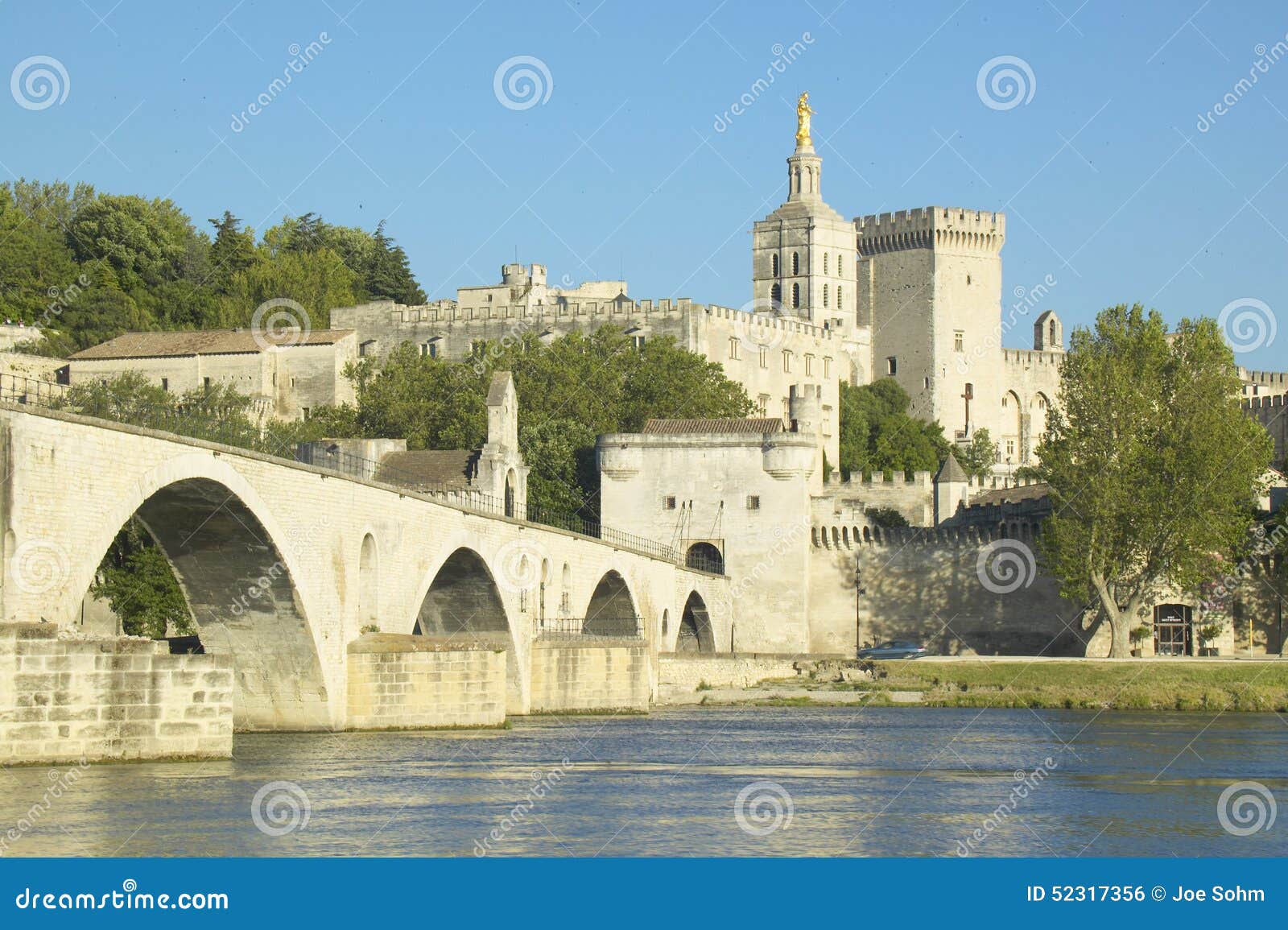 le pont st. benezet and palace of the popes and rhone river, avignon, france