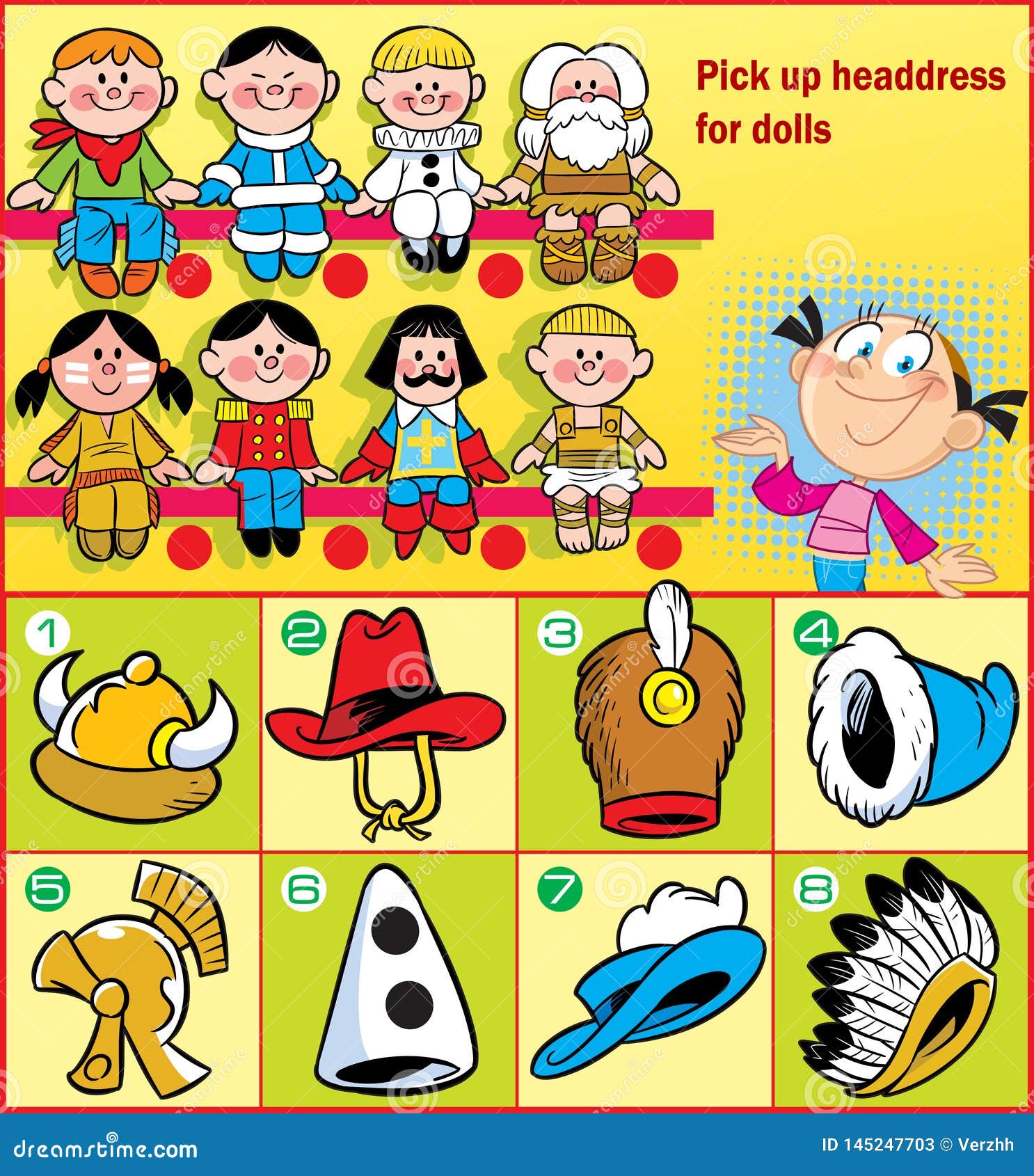 Le Puzzle Trouvent Une Coiffe Pour Une Poupée Illustration de