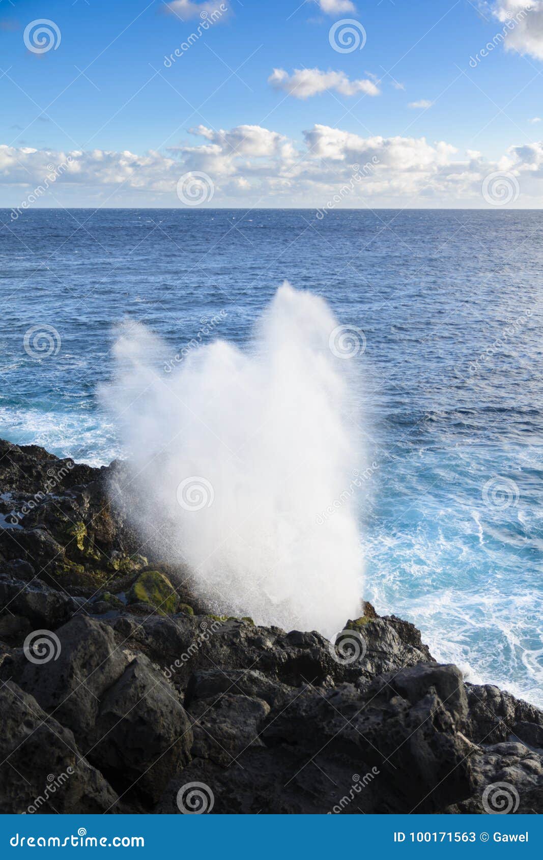 Le Souffleur or a Natural Geyser at Reunion Island Stock Image