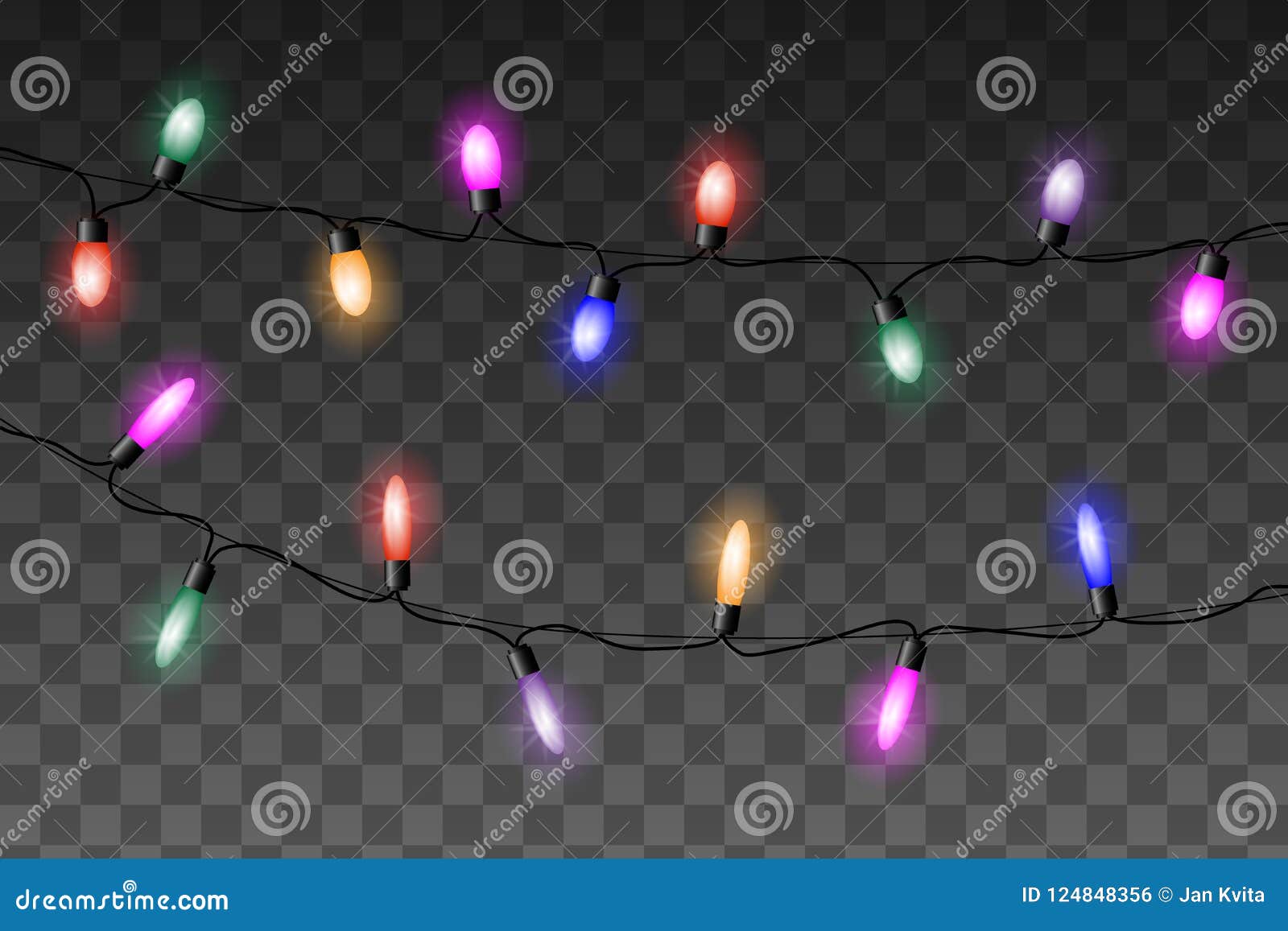 Le vecteur coloré de lumières de Noël a placé sur le fond transparent