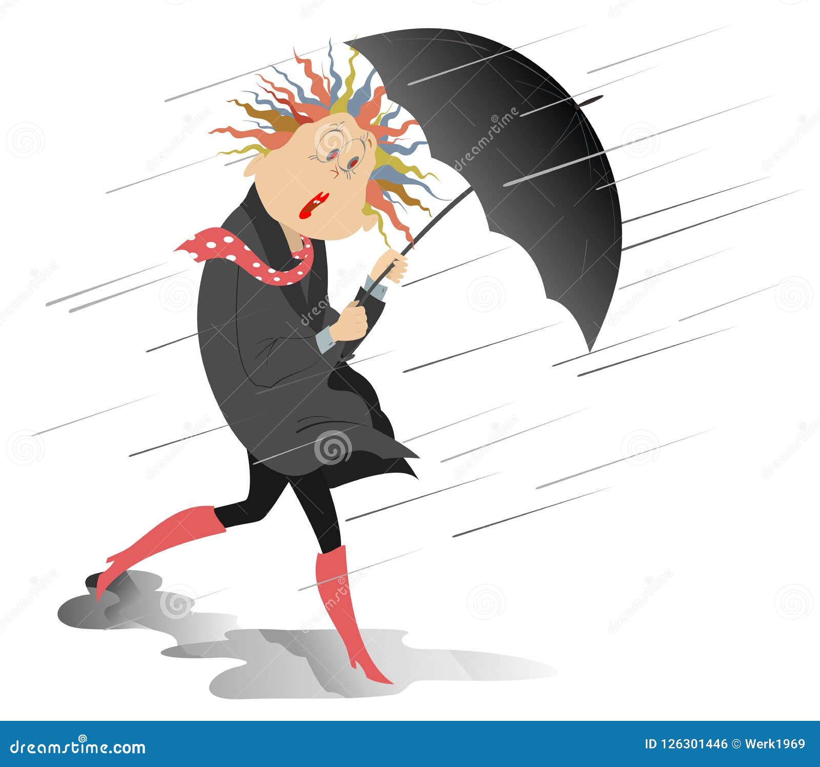 Le Vent Violent, La Pluie Et La Femme Avec Un Parapluie Ont Isol  L'illustration Illustration de Vecteur - Illustration du dessin, isolement:  126301446