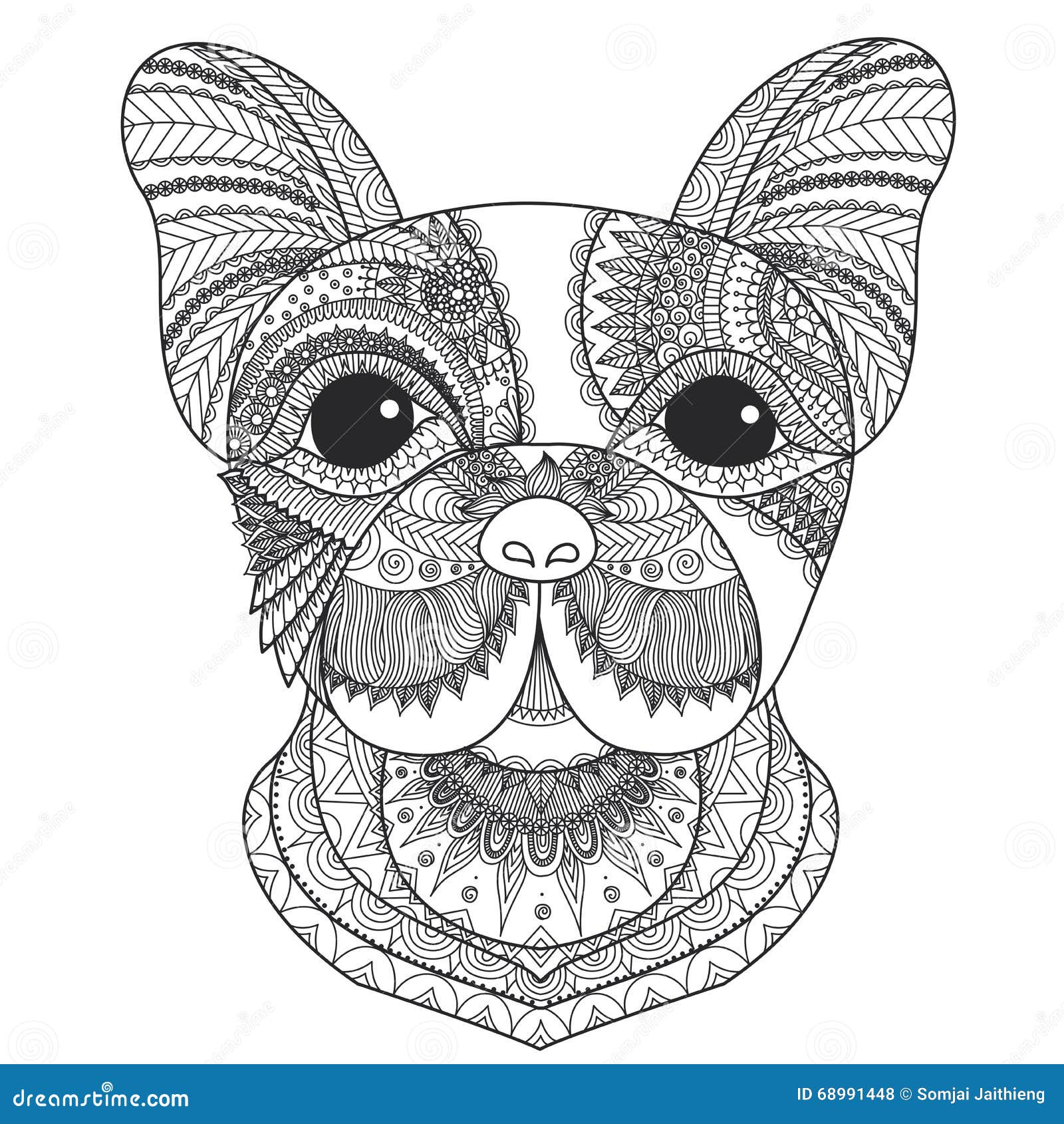 Le zentangle de chiot de bouledogue fran§ais a stylisé pour livre de coloriage pour l adulte le tatouage la conception de T shi