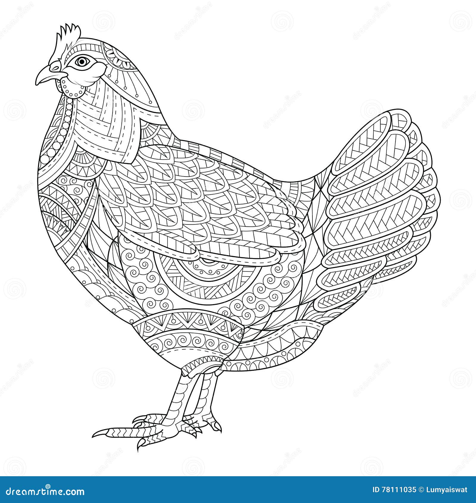 Le zentangle de poulet a stylisé pour livre de coloriage pour l adulte tatouage