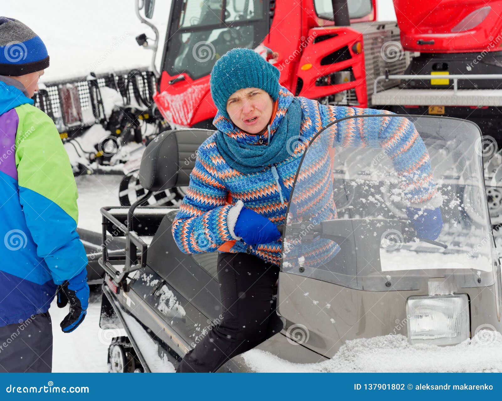 Lead Sit on a Snowmobile on a Snow Slope Stock Photo Image of hurt