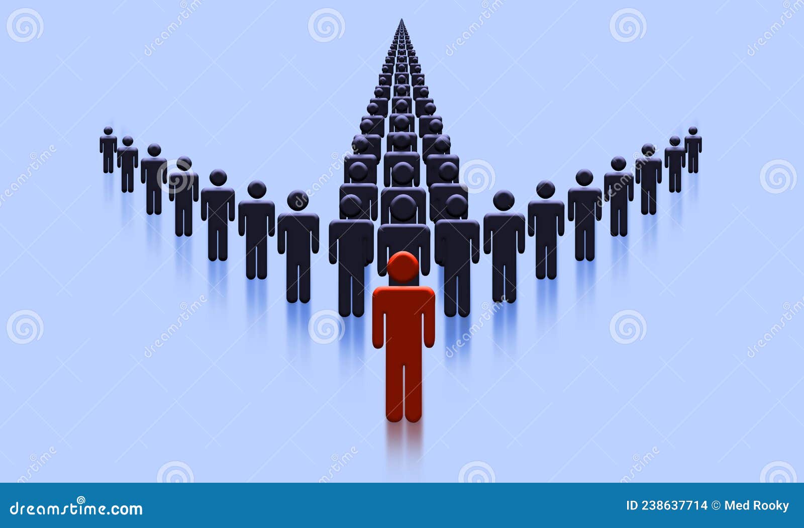 leader of business team concept. crowd of people made and arrow with unique headman.