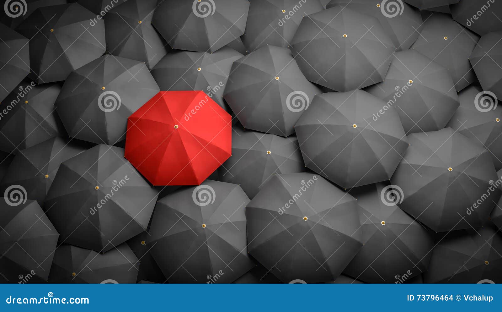 leadership or distinction concept. red umbrella and many black umbrellas around. 3d rendered 