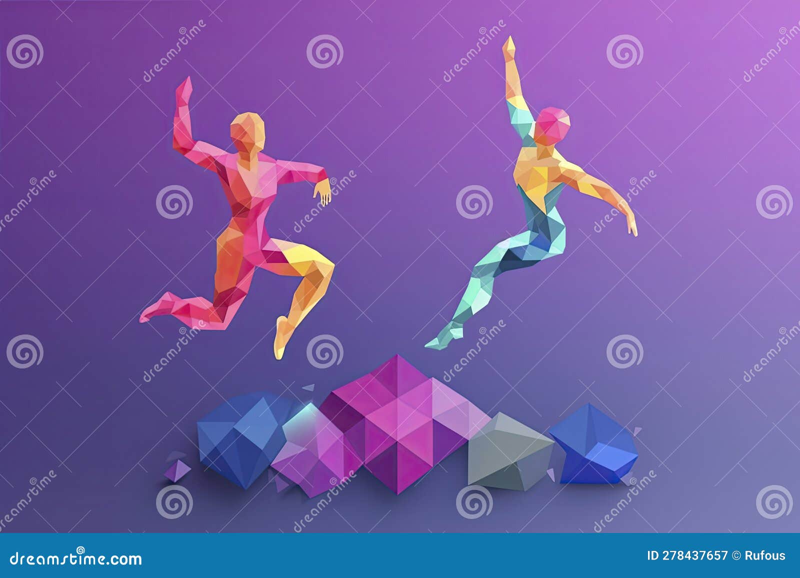 Leadership, Freedom or Development Concept. Ouple Jumping Back To Back