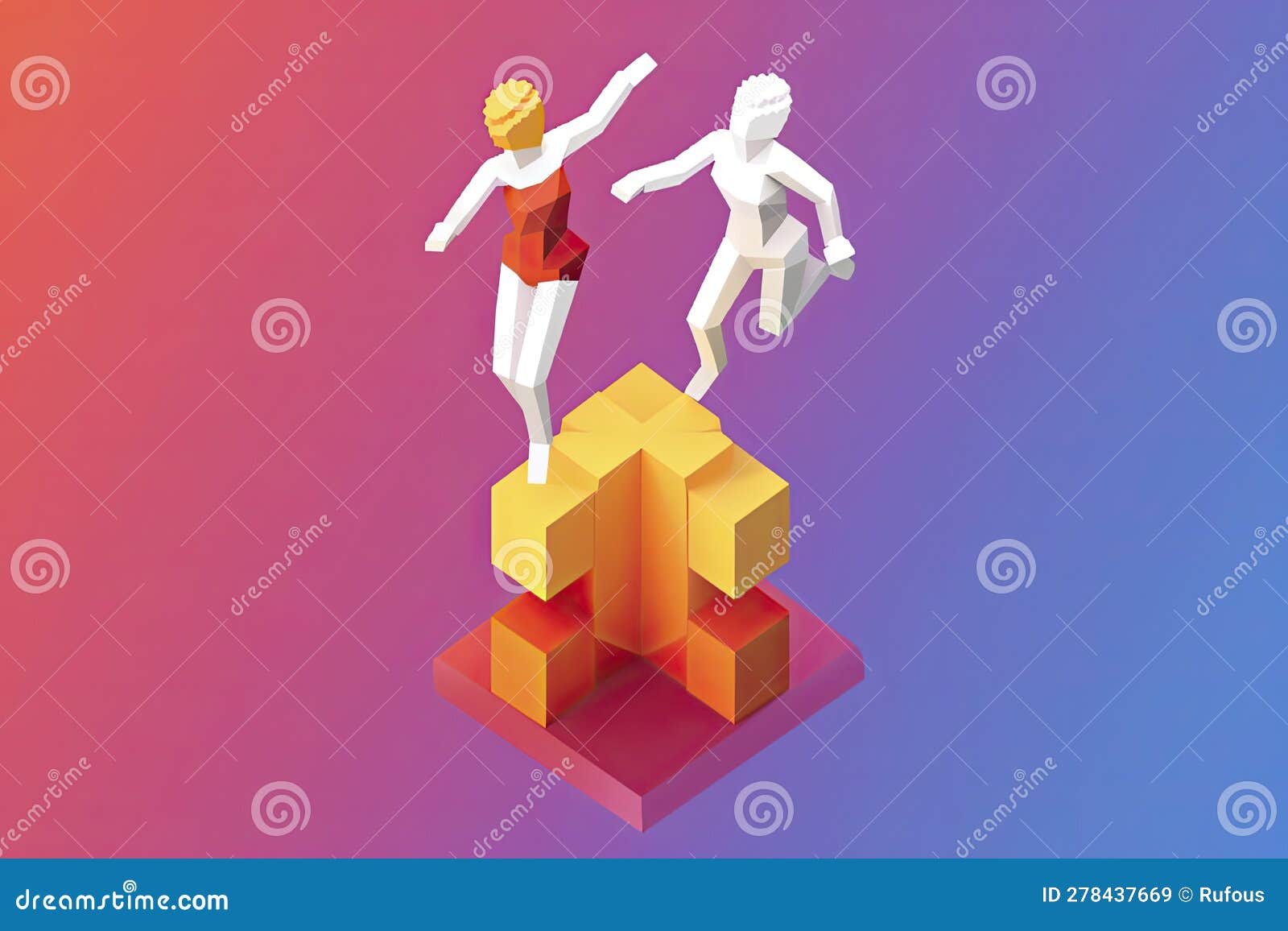 Leadership, Freedom or Development Concept. Ouple Jumping Back To Back