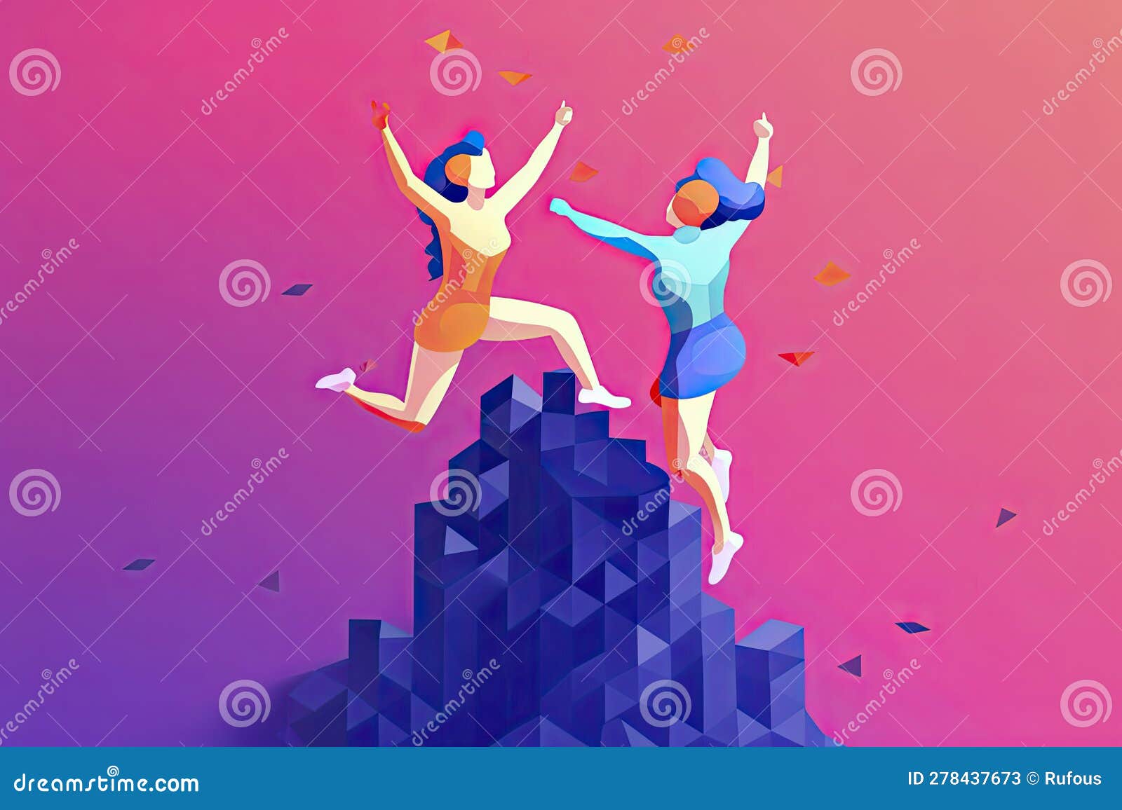 Leadership, Freedom or Development Concept. Ouple Jumping Back To Back
