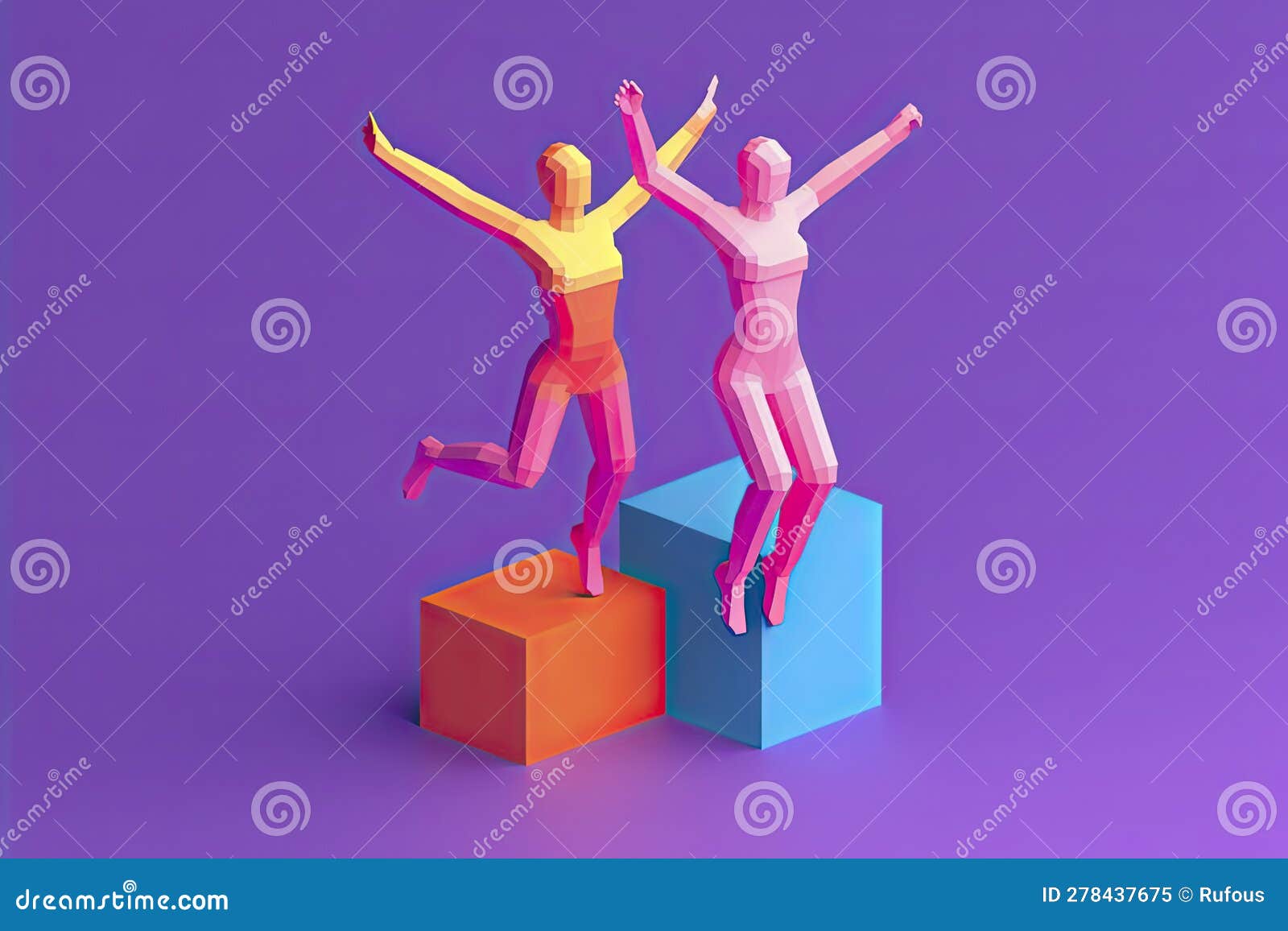 Leadership, Freedom or Development Concept. Ouple Jumping Back To Back