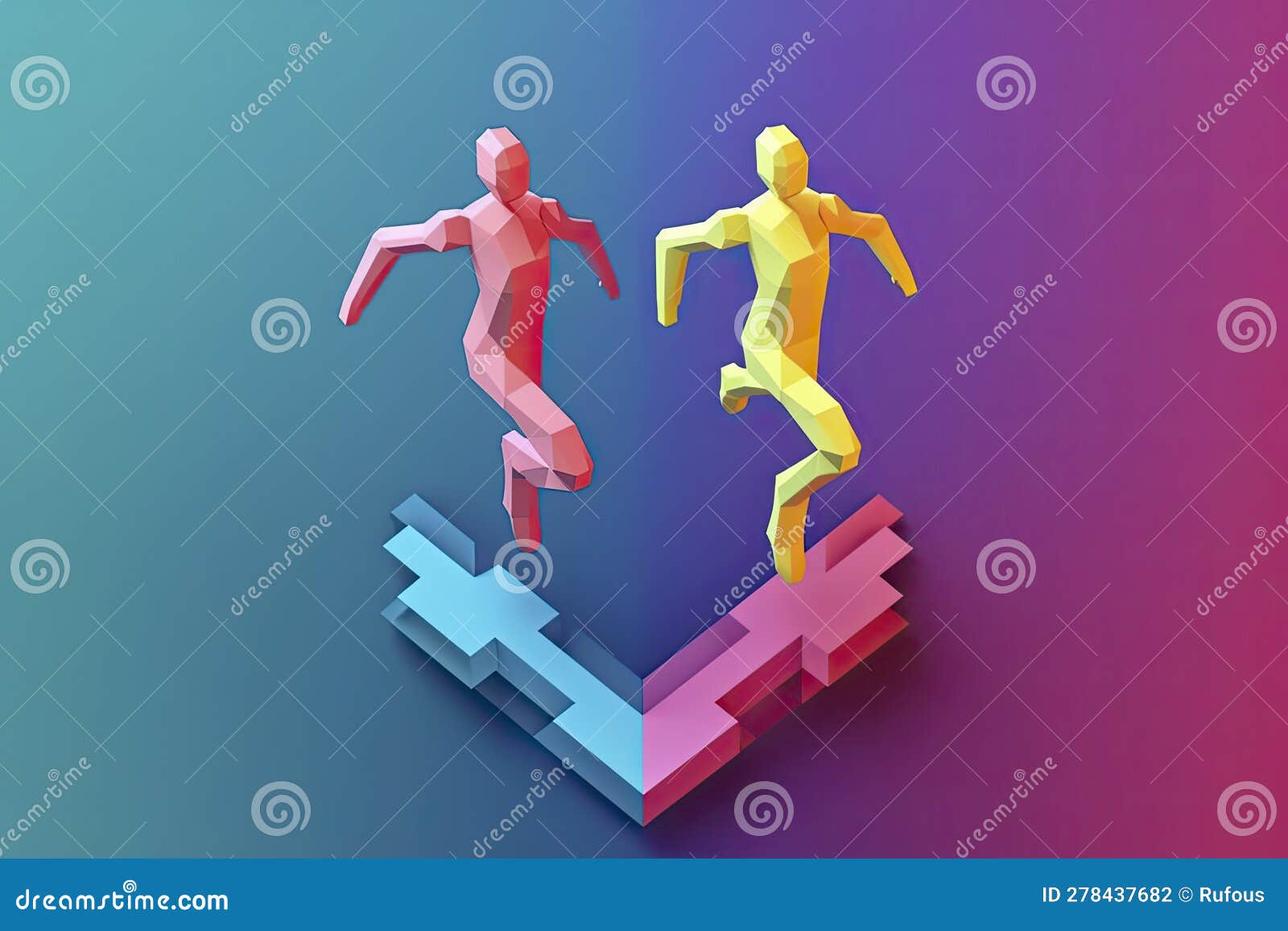 Leadership, Freedom or Development Concept. Ouple Jumping Back To Back