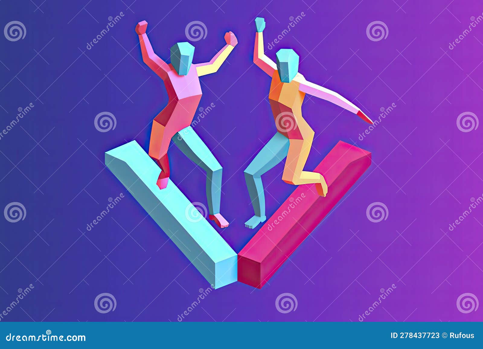 Leadership, Freedom or Development Concept. Ouple Jumping Back To Back
