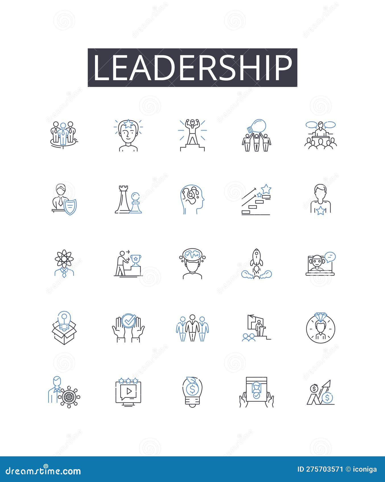 leadership line icons collection. management, authority, guidance, command, direction, supremacy, dominion  and