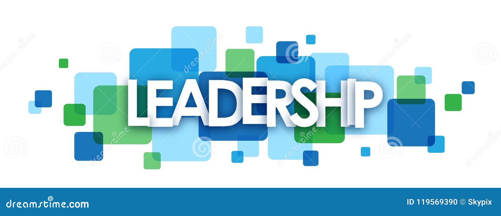 LEADERSHIP Blue and Green Overlapping Squares Banner Stock Vector
