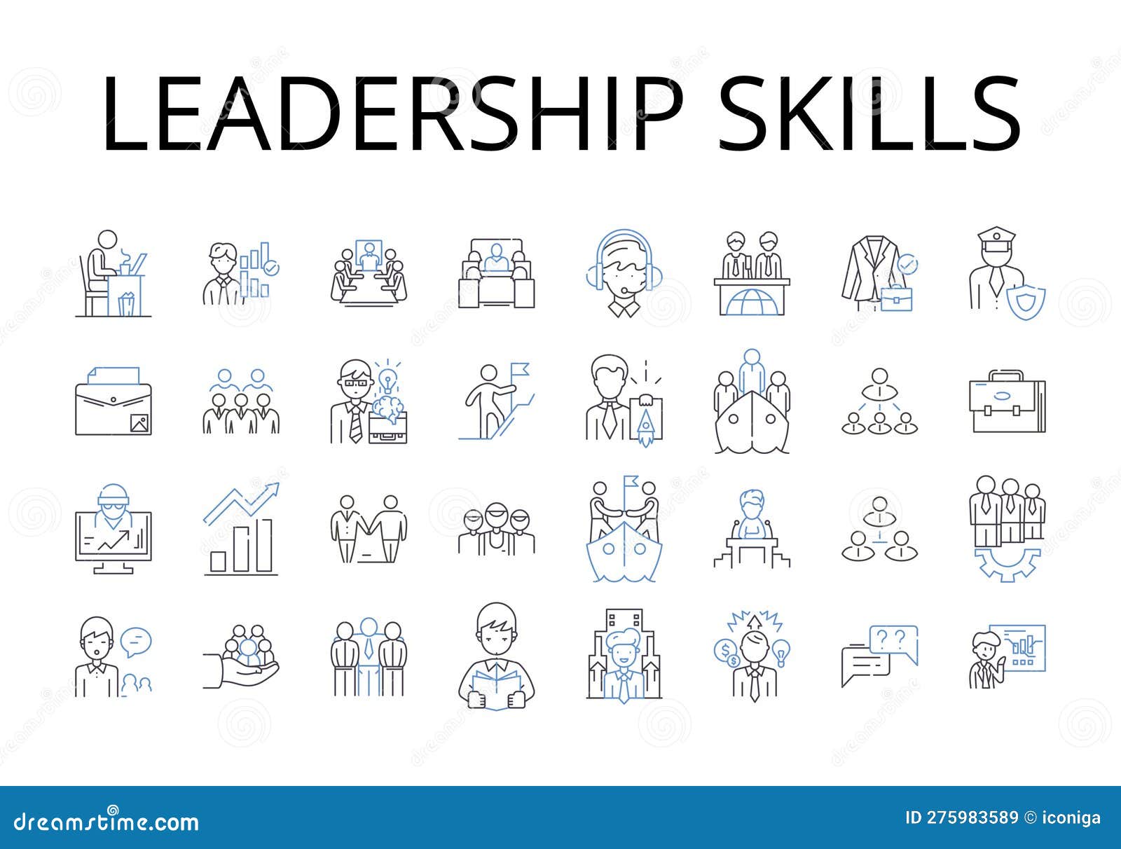 Leadership Skills Line Icons Collection. Communication Skills, Teamwork