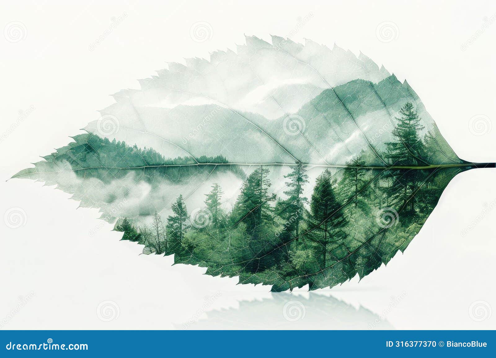 leaf double exposure with beautiful nature background aigx04