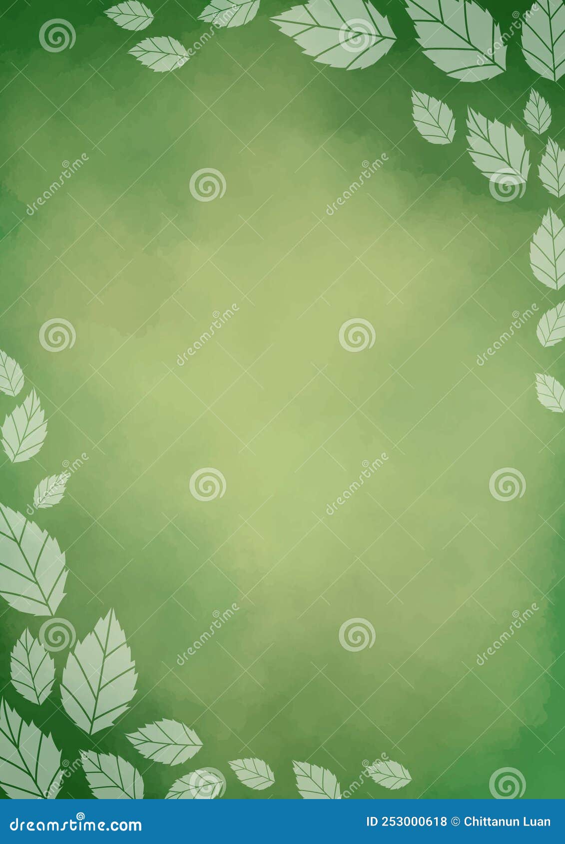 Tea Leaves Frame Vector on Green Watercolor Background. Stock Vector