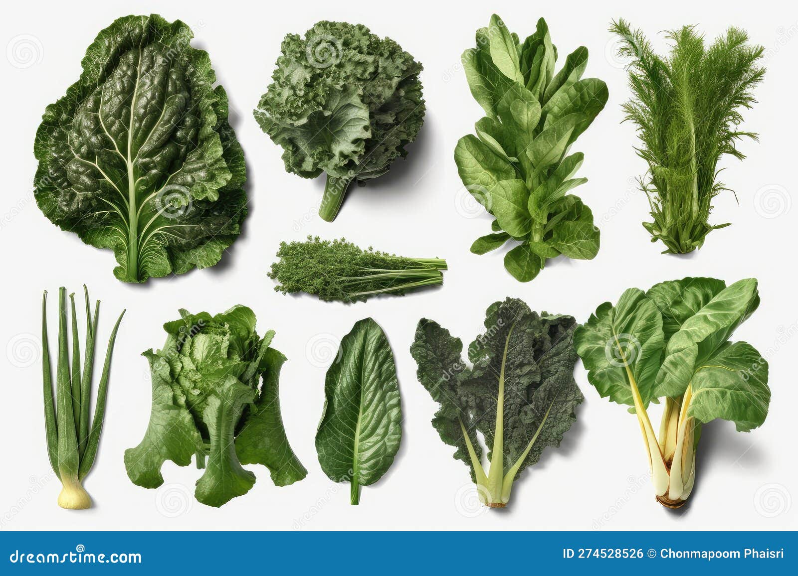 Leafy Green Vegetables, High Resolution. Isolate on White Background