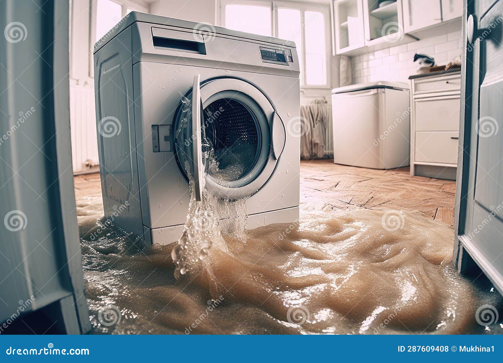 Leaking Washing Machine. Generative AI Technology Stock Illustration